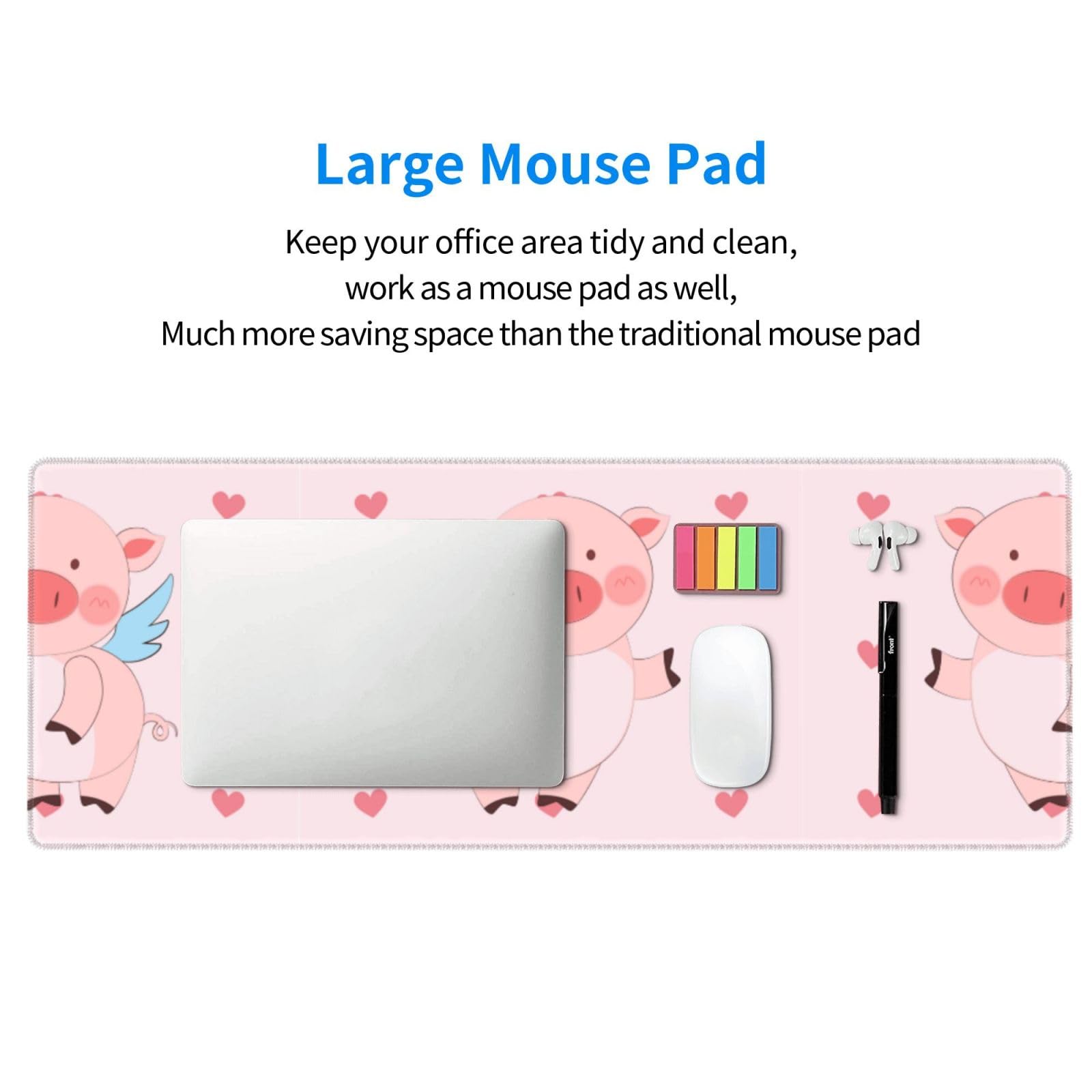 NALoRa Cartoon Flying Pig Printed Large Gaming Mouse Pad - Soft Desk Mat with Non-Slip Rubber Base (12x31.5 Inches) for Office, Home & Gaming | Premium Woven Fabric Mousepad for Computer, Laptop & Workstation
