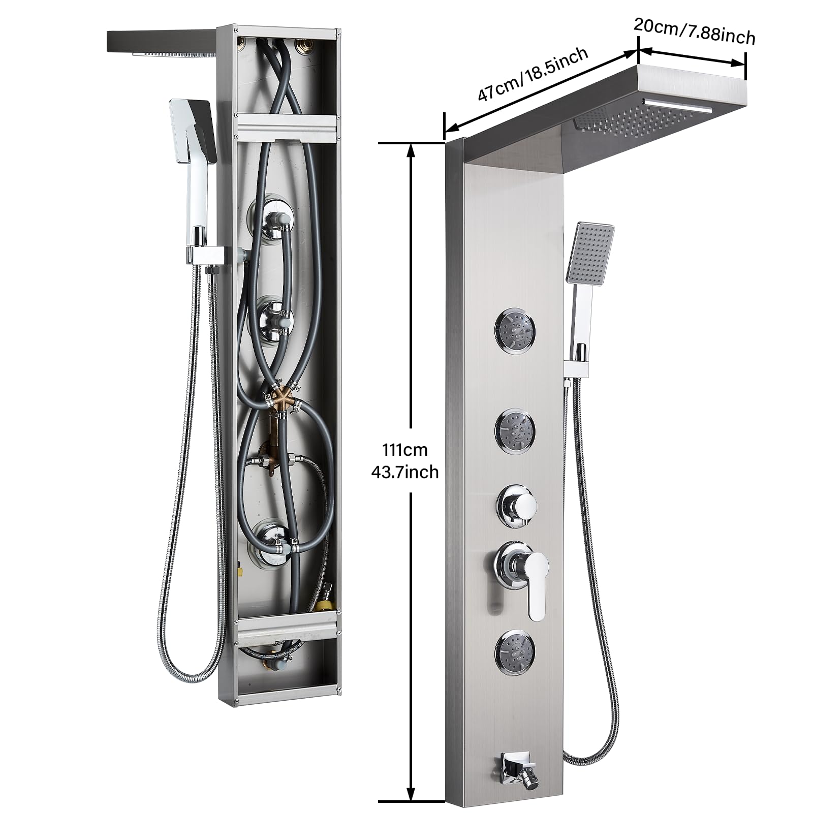 AlenArt Stainless Steel Shower Panel with Massage Jets & Rainfall Shower Head - Multi-Function Wall Mounted Bathroom Shower System in Brushed Nickel | Perfect for Spa-Like Experience, Luxury Bathroom Upgrade & Relaxing Hydrotherapy