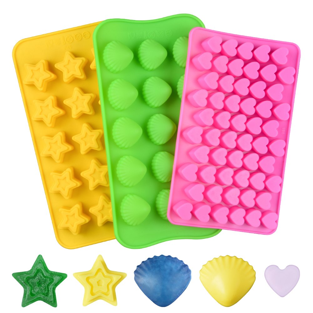 Premium Silicone Chocolate & Gummy Candy Molds Set - Nonstick Ice Cube Tray with Hearts, Stars & Shell Shapes for DIY Desserts, Party Treats & Baking Decorations