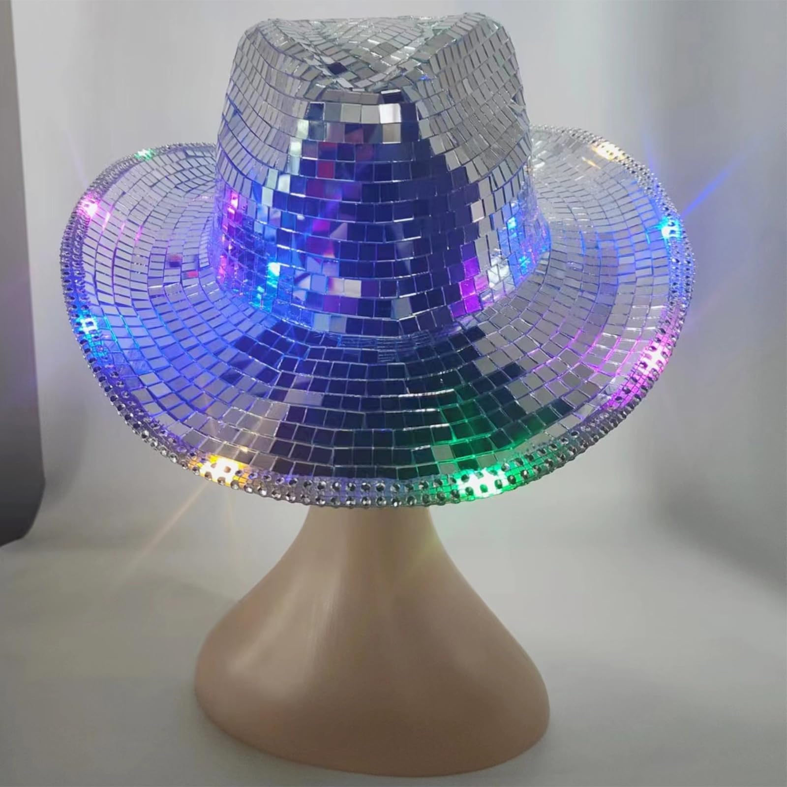 Disco Ball Cowboy Hat for Women & Men - Sparkly Glitter Space Cowgirl Hat with Mirror Ball Design - Perfect for Western Parties, Music Festivals, Raves and Costume Events