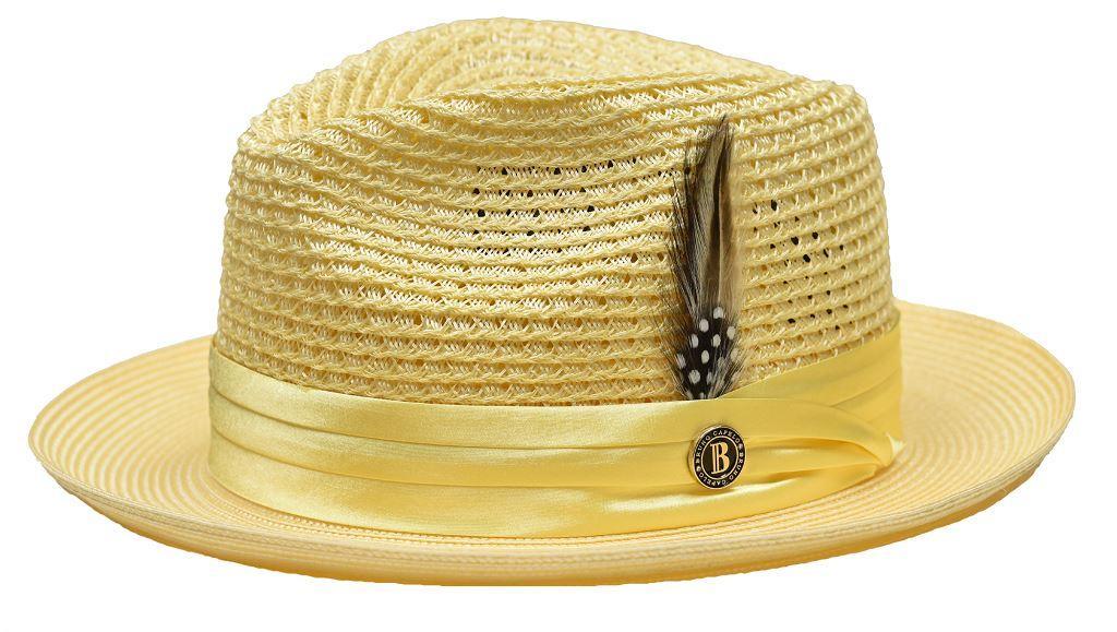 Yellow Fedora Braided Straw Hat for Women - Summer Beach Sun Hat with Wide Brim - Perfect for Outdoor, Vacation, and Fashion Accessories
