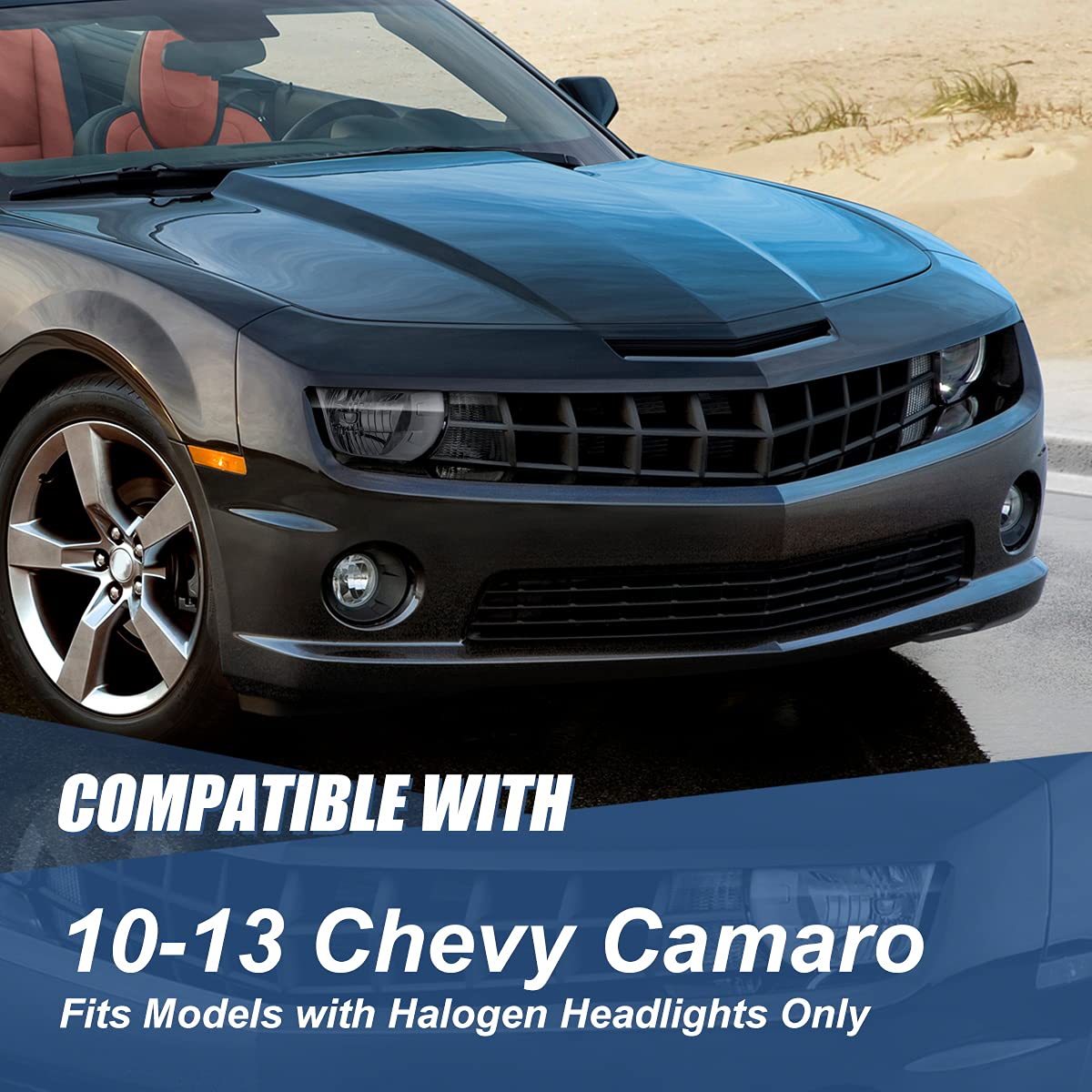 Auto Dynasty LED DRL Headlights Assembly for 2010-2013 Chevy Camaro - Smoked Lens Clear Corner Halogen Replacement Headlamps with Daytime Running Lights & Turn Signal - Perfect for Night Driving & Car Upgrades