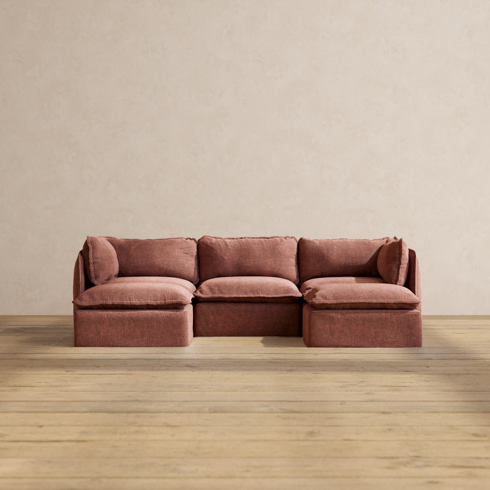 Premium Modular 3-Seater U-Shaped Sectional Sofa in Chestnut Brown - Luxe Fabric Blend | Perfect for Living Room, Family Room & Home Theater Seating