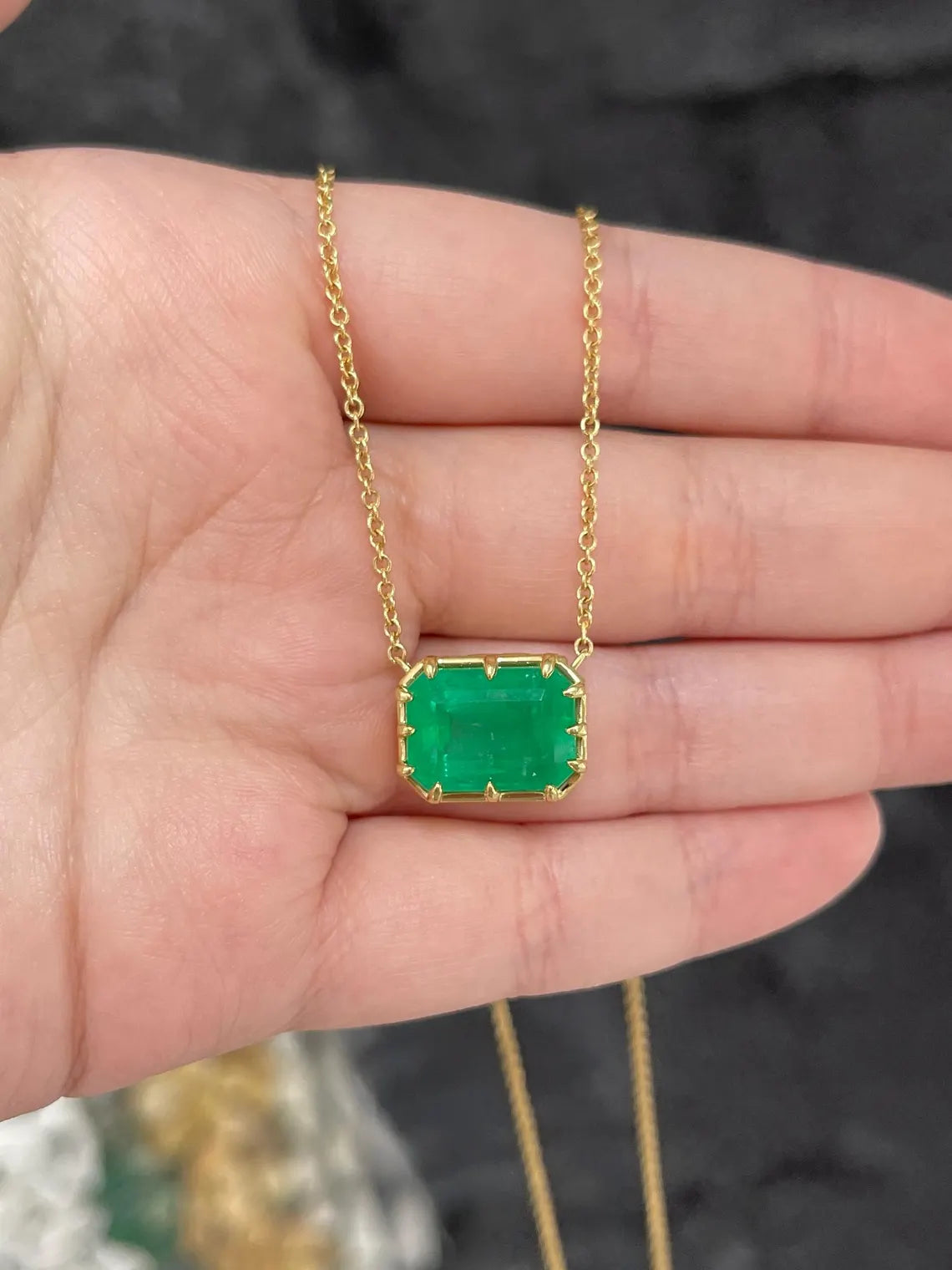 8.52ct Natural Emerald Cut Colombian Emerald Vintage Pendant Necklace - 18K Gold Plated Jewelry for Women, Gift for Mom, Anniversary, Birthday, Wedding