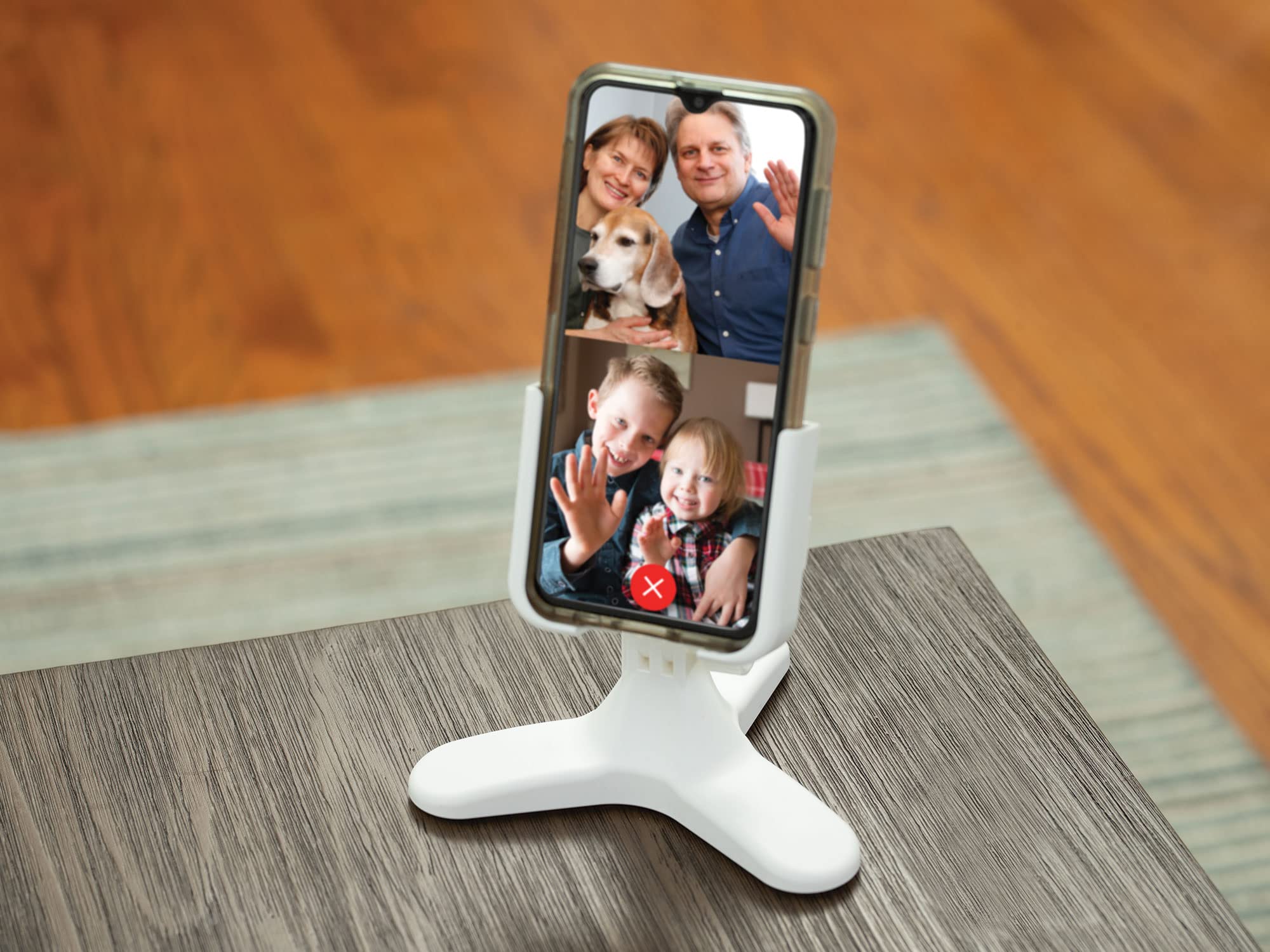 **WeatherTech White Adjustable Universal Cell Phone Holder Stand - Tripod Design for iPhone & Smartphone Charging - Royal Blue Metal Knobs - Perfect for Desk, Office, Home & Travel Use**