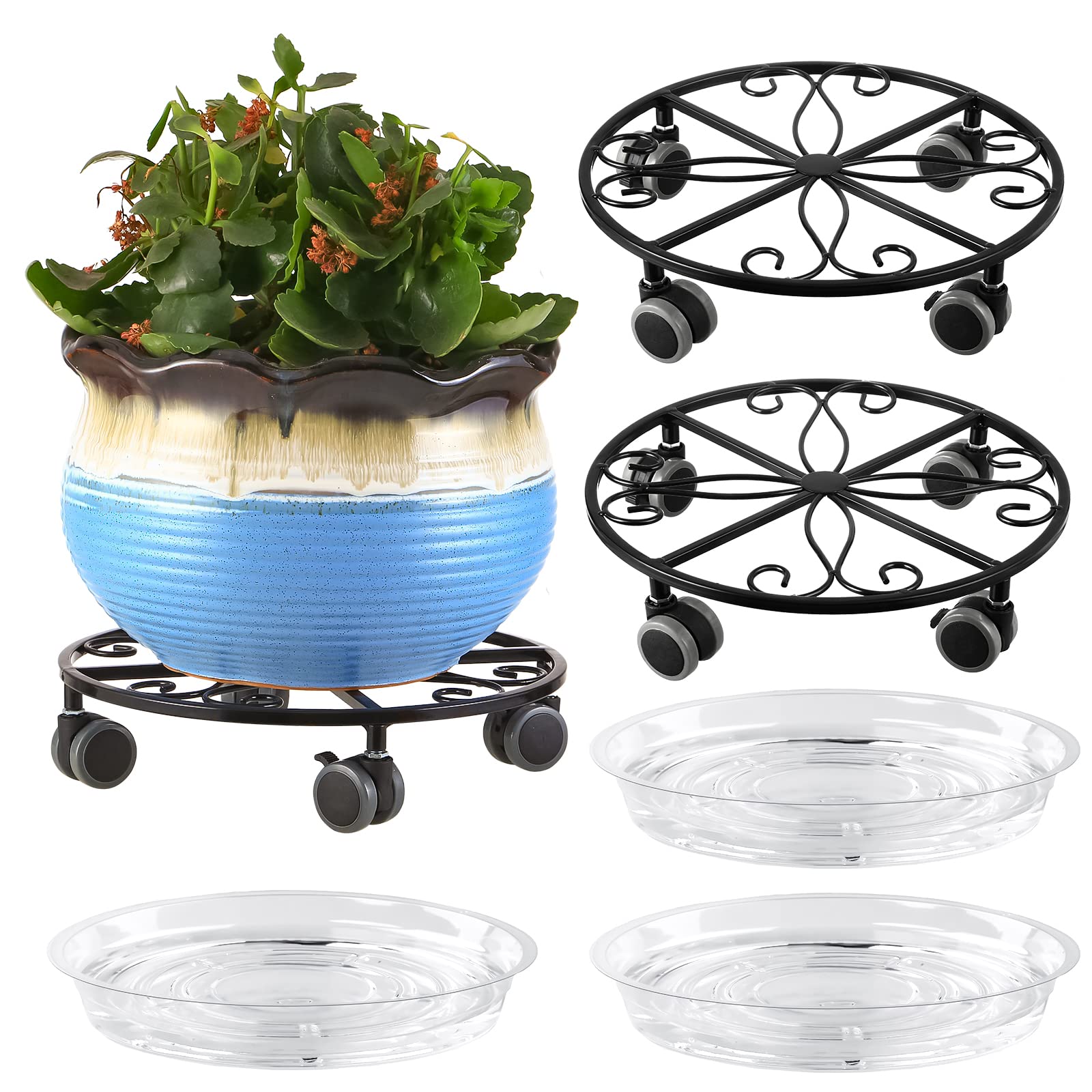 **3-Pack Heavy Duty 11.8-Inch Metal Plant Caddy with Wheels – Rolling Plant Stand with Casters for Indoor & Outdoor Use – Perfect for Moving Large Potted Plants, Garden Decor, and Home Décor (Black, 3 Pack)**