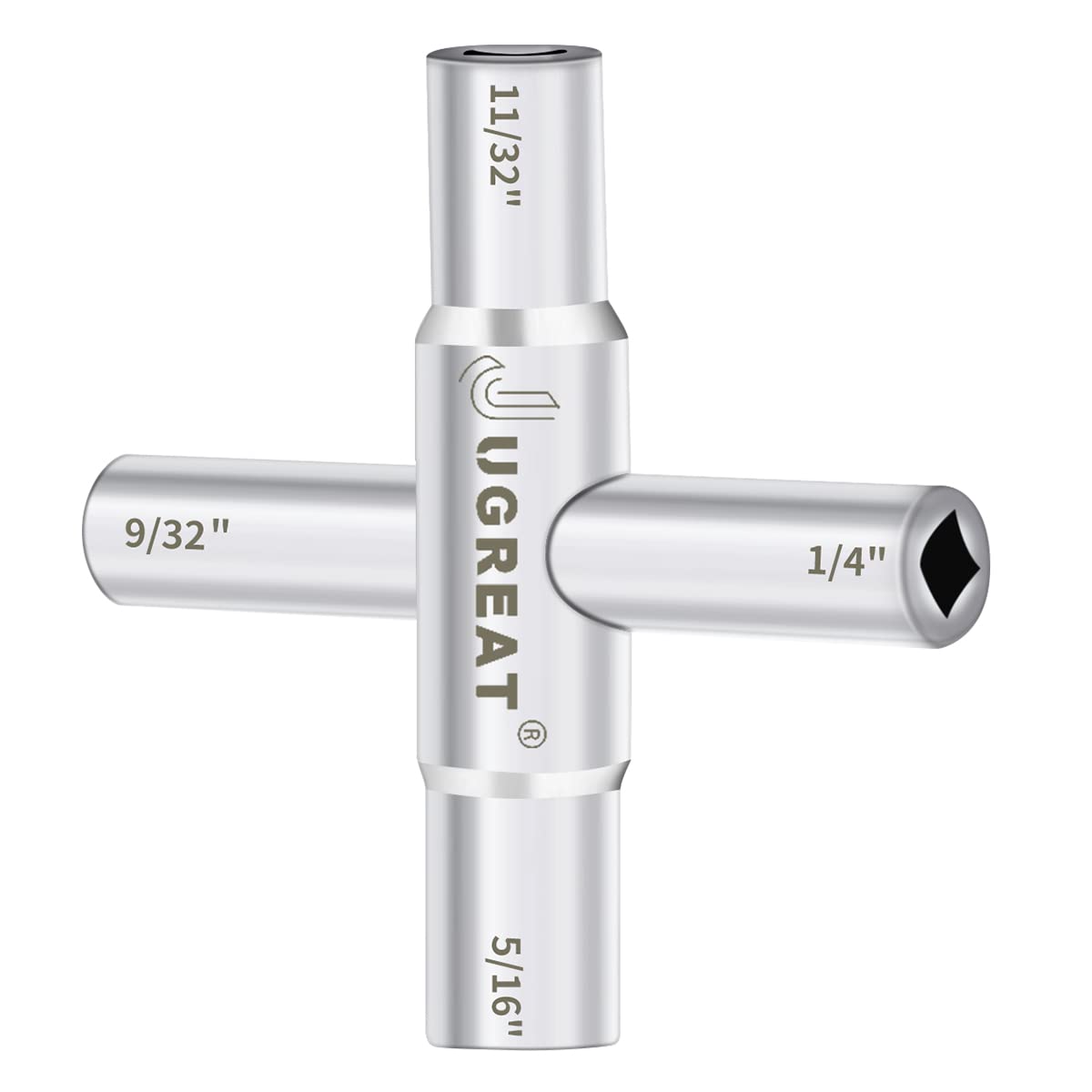 JUGREAT 4-Way Sillcock Water Key - Heavy Duty Steel Multi-Function Utility Key for Outdoor Faucets, Spigots & Valves (1 Pack) - Perfect for Garden, RV & Plumbing Maintenance