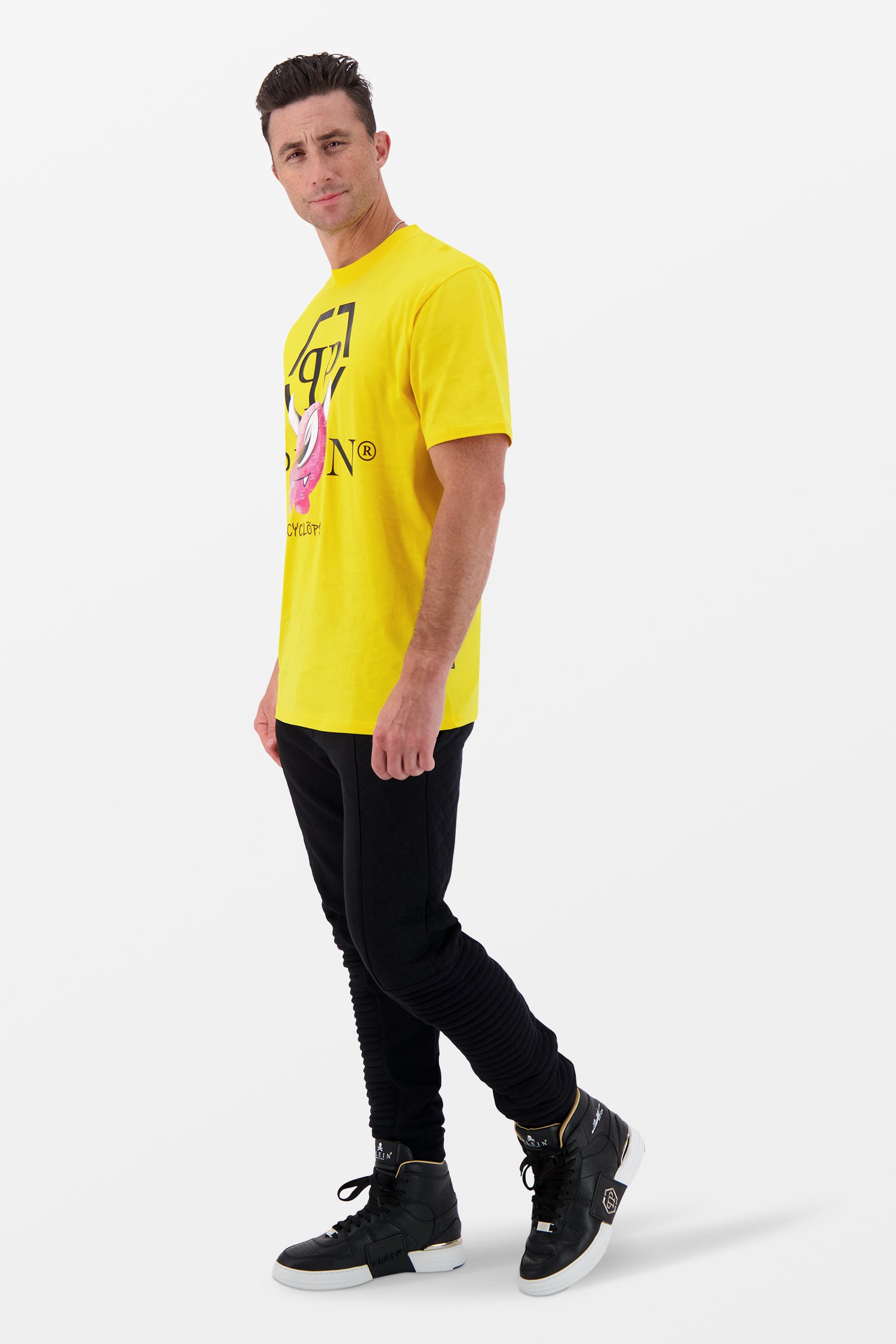 Philipp Plein Yellow Round Neck Short Sleeve Monster Graphic T-Shirt for Men - Casual Streetwear & Summer Outfits