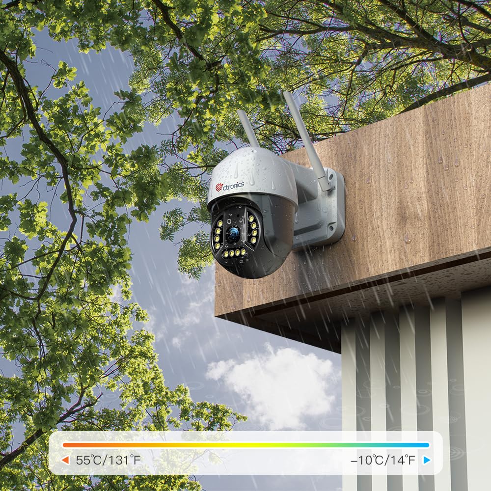 Ctronics 4K 8MP Outdoor Security Camera with Smart Human/Vehicle Detection - 2.4/5GHz WiFi IP66 Weatherproof Surveillance Camera, Auto Tracking, 65ft Color Night Vision, Two-Way Audio - Ideal for Home Security, Garage Monitoring & Business Protection