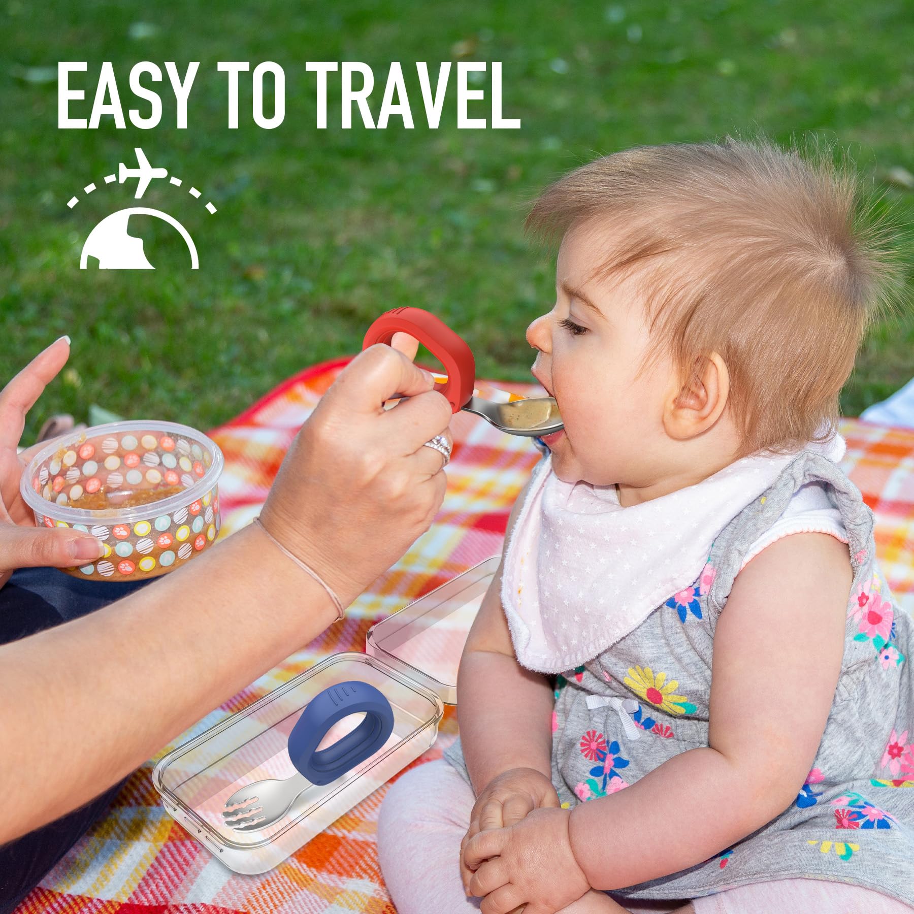 Stainless Steel Toddler Utensil Set - 4-Piece Baby Forks & Spoons for Self Feeding | BPA-Free, Dishwasher Safe | Perfect for Toddler Mealtime & Learning Independence (Red & Blue)