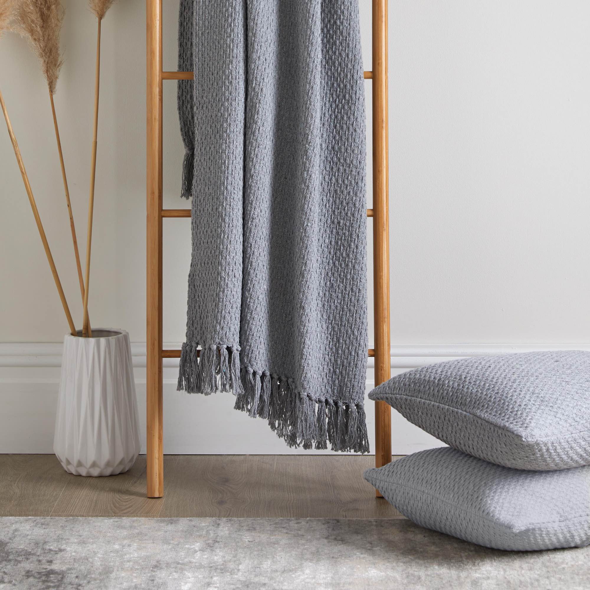 Drift Home Hayden Recycled Cotton Throw Blanket - Soft & Cozy Grey Throw for Couch, Bed & Sofa - Eco-Friendly & Sustainable Home Decor