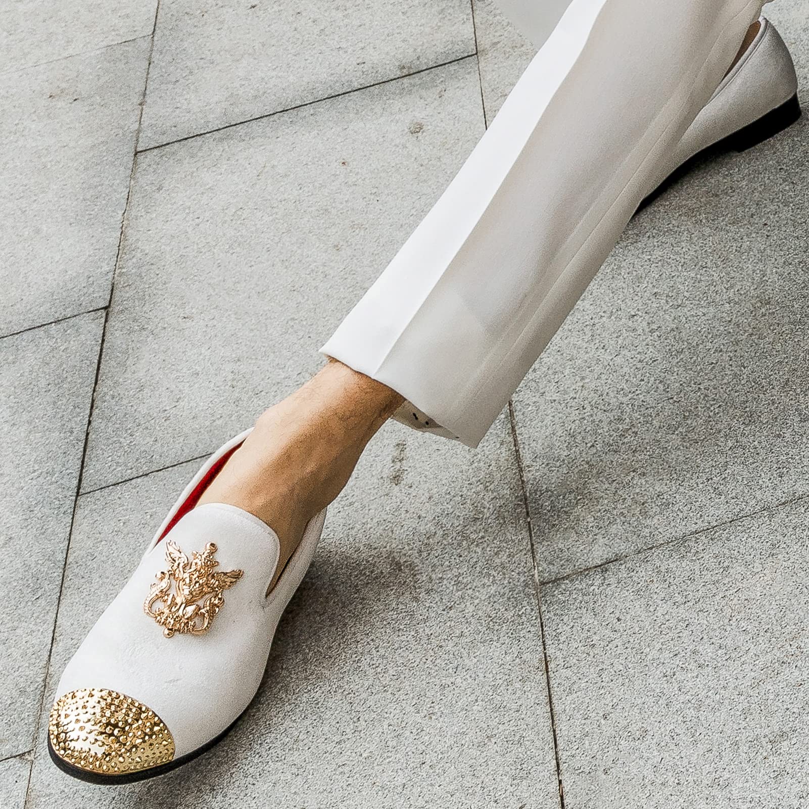 Luxury Meijiana Men's Velvet Loafers with Metal Embellishments - Formal Dress Shoes for Weddings, Parties & Business Events
