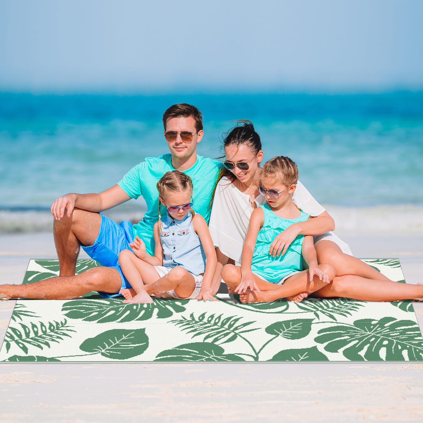 Reversible Plastic Outdoor Rug - Lightweight, Portable & Modern - Perfect for Patio, RV, Backyard, Deck, Picnic & Beach - Easy to Clean & Durable - 4x6 Feet, Green