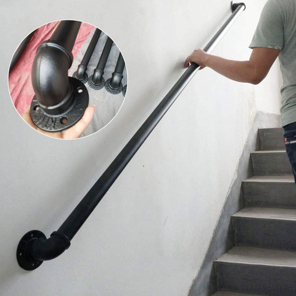 OUG Wall-Mounted Safety Handrail - Indoor/Outdoor Black Wrought Iron Stair Railing with Anti-Slip Grip for Elderly, Kids & Disabled (Custom Size) - Perfect for Bathrooms, Stairs, Porches & Senior Living Spaces