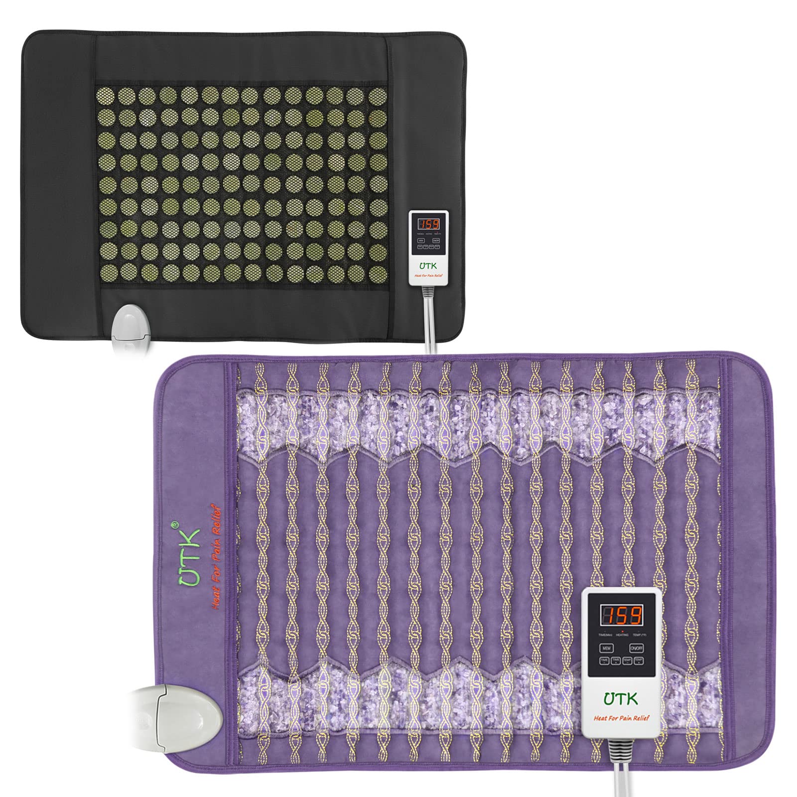 UTK Far Infrared Heating Pad with Amethyst Healing Stones - Pain Relief for Back, Neck & Shoulders - Perfect for Home, Office & Relaxation Therapy