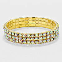 AB on Gold 3 Row Multi-Layer Bracelet for Women | 18K Gold Plated Stackable Bangle | Perfect for Everyday Wear, Parties & Gifts (Model 258212)