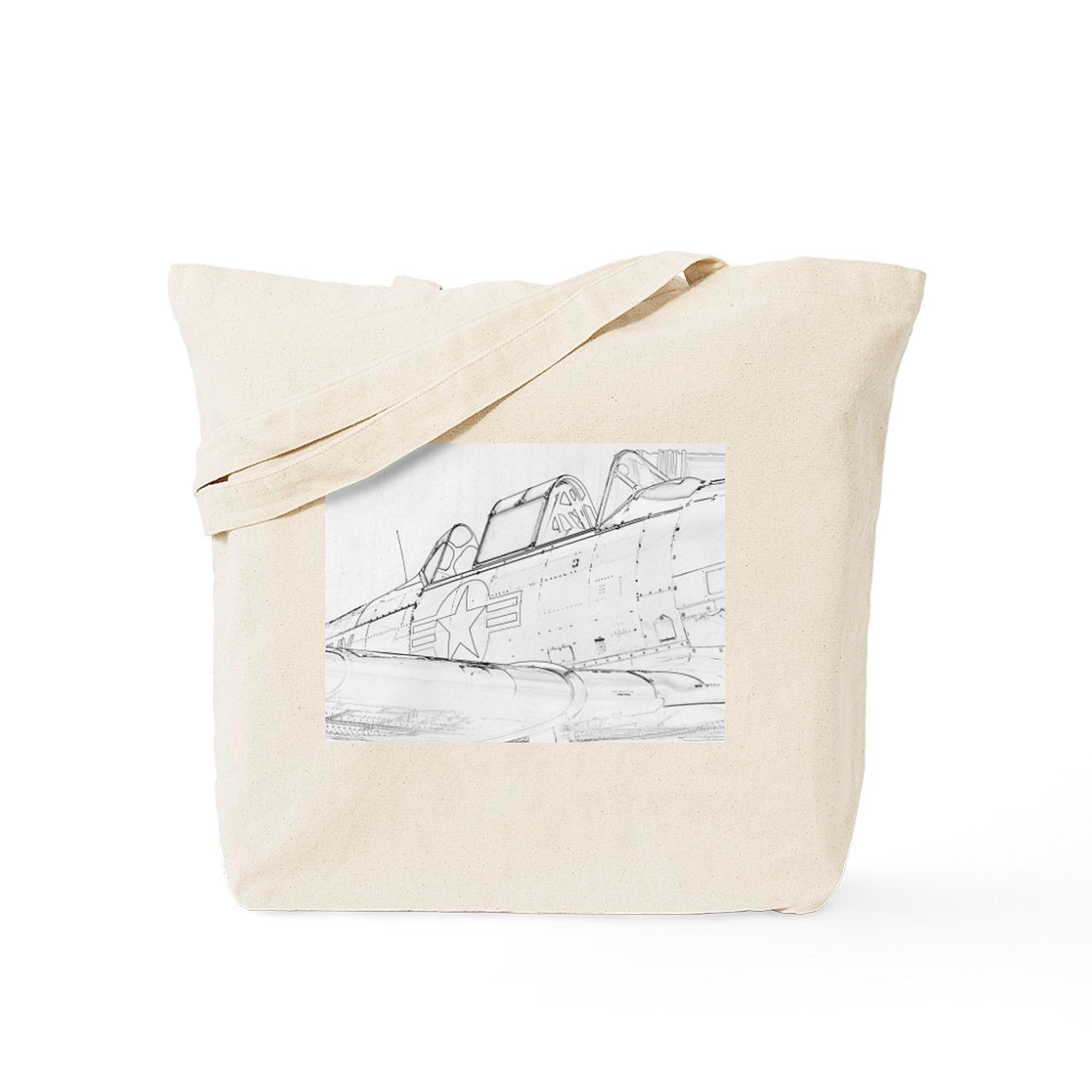 Aviation Sketch Tote Bag - Natural Canvas Reusable Shopping Bag for Groceries, Beach & Everyday Use | Eco-Friendly Cotton Tote with Unique Airplane Design