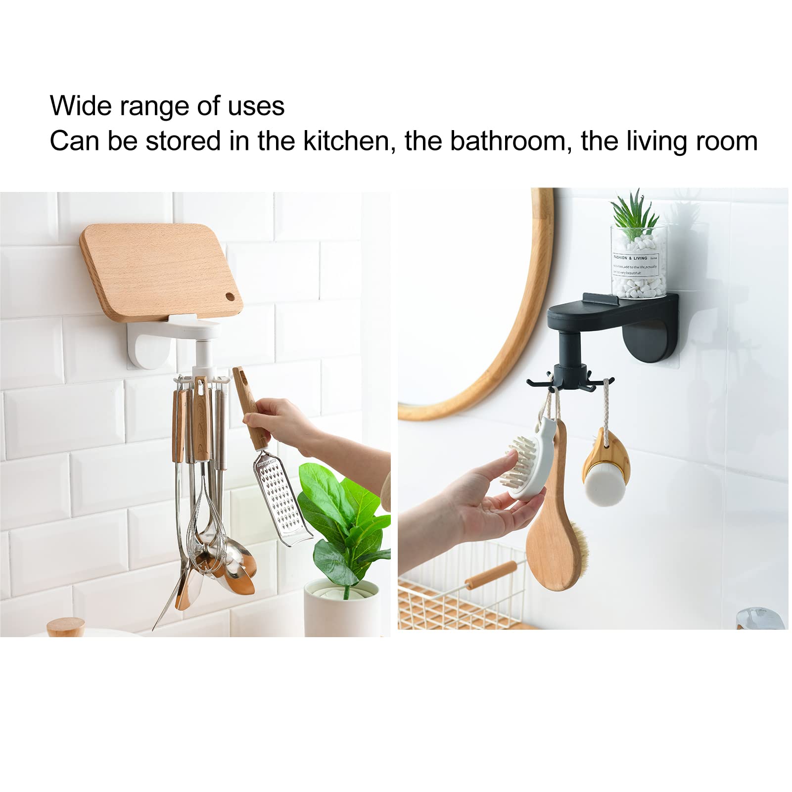 Stainless Steel Adhesive Kitchen Utensil Hanger Hooks - Rotating Knife Holder for Bathroom & Kitchen Organization (Wall Mounted) - Perfect for Small Spaces, RV, Dorm, Apartment Storage Solution