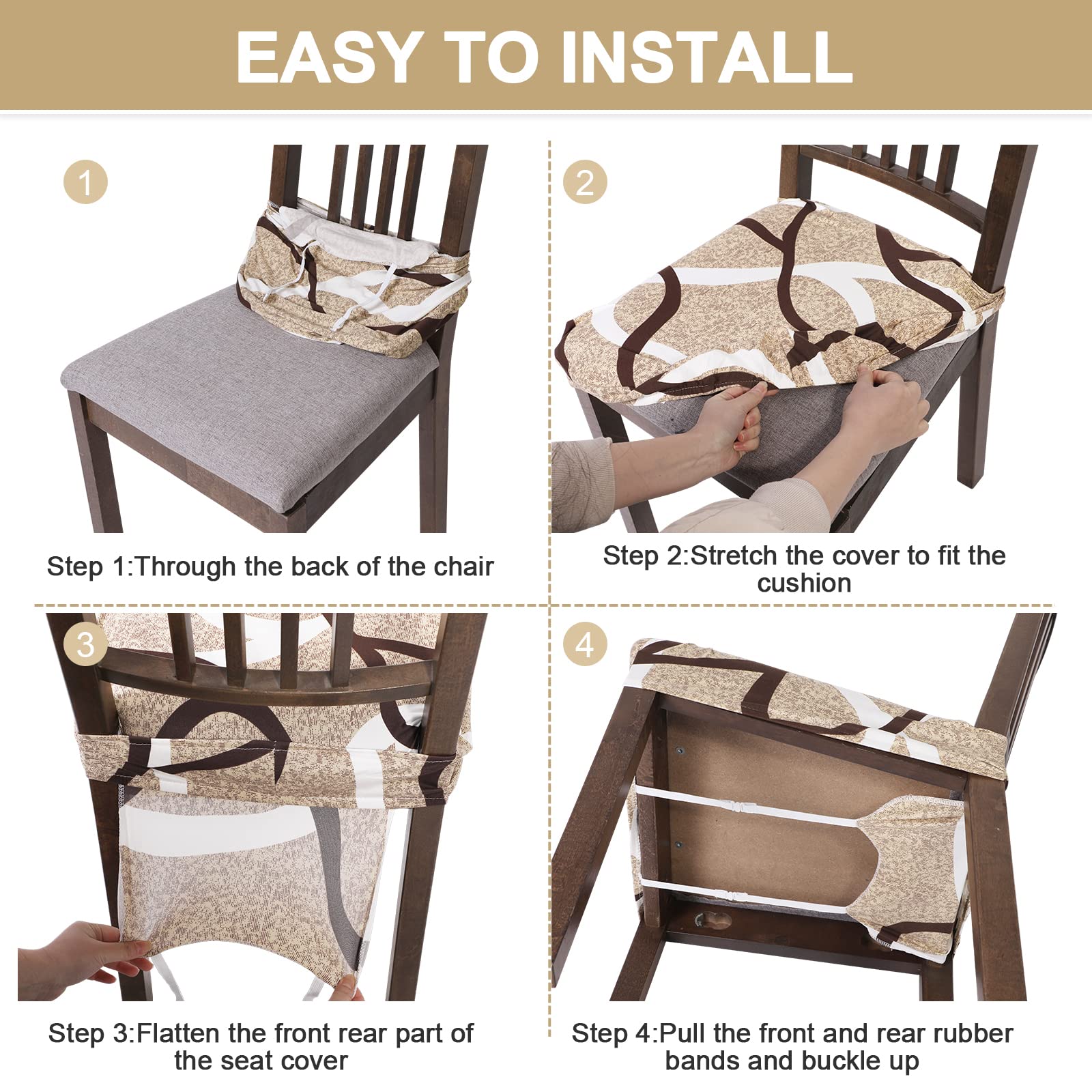 NIBESSER Stretch Dining Chair Seat Covers Set of 6 - Soft Removable Washable Slipcovers for Kitchen & Dining Room Chairs, Armless Chair Protector with Leaves Pattern (Rear-Covered) - Perfect for Home, Restaurant, and Office Use