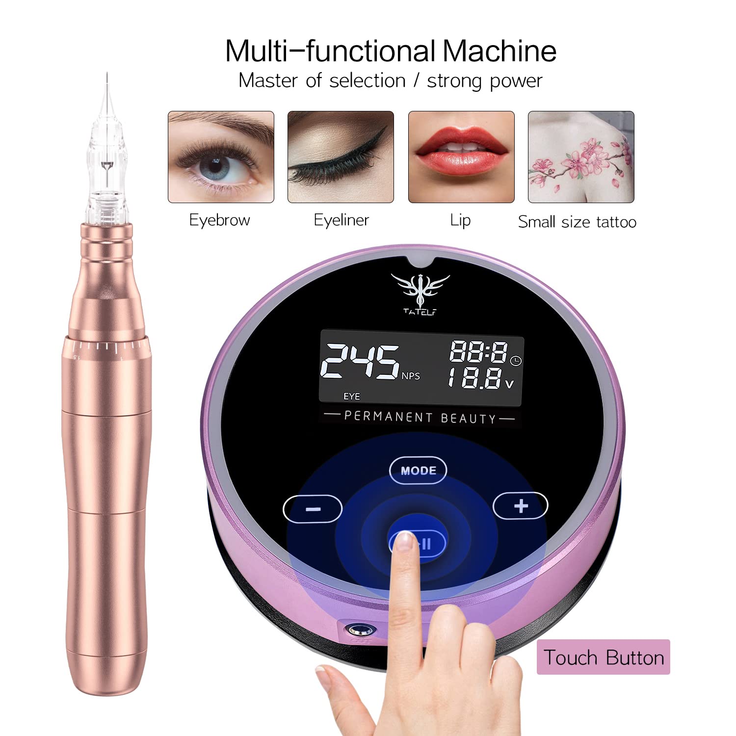 TATELF P30 Permanent Makeup Machine with 20 Needles - Digital Power Supply Tattoo Kit with Pen Cartridges for Eyebrows, Lips & Beauty Salon Professionals