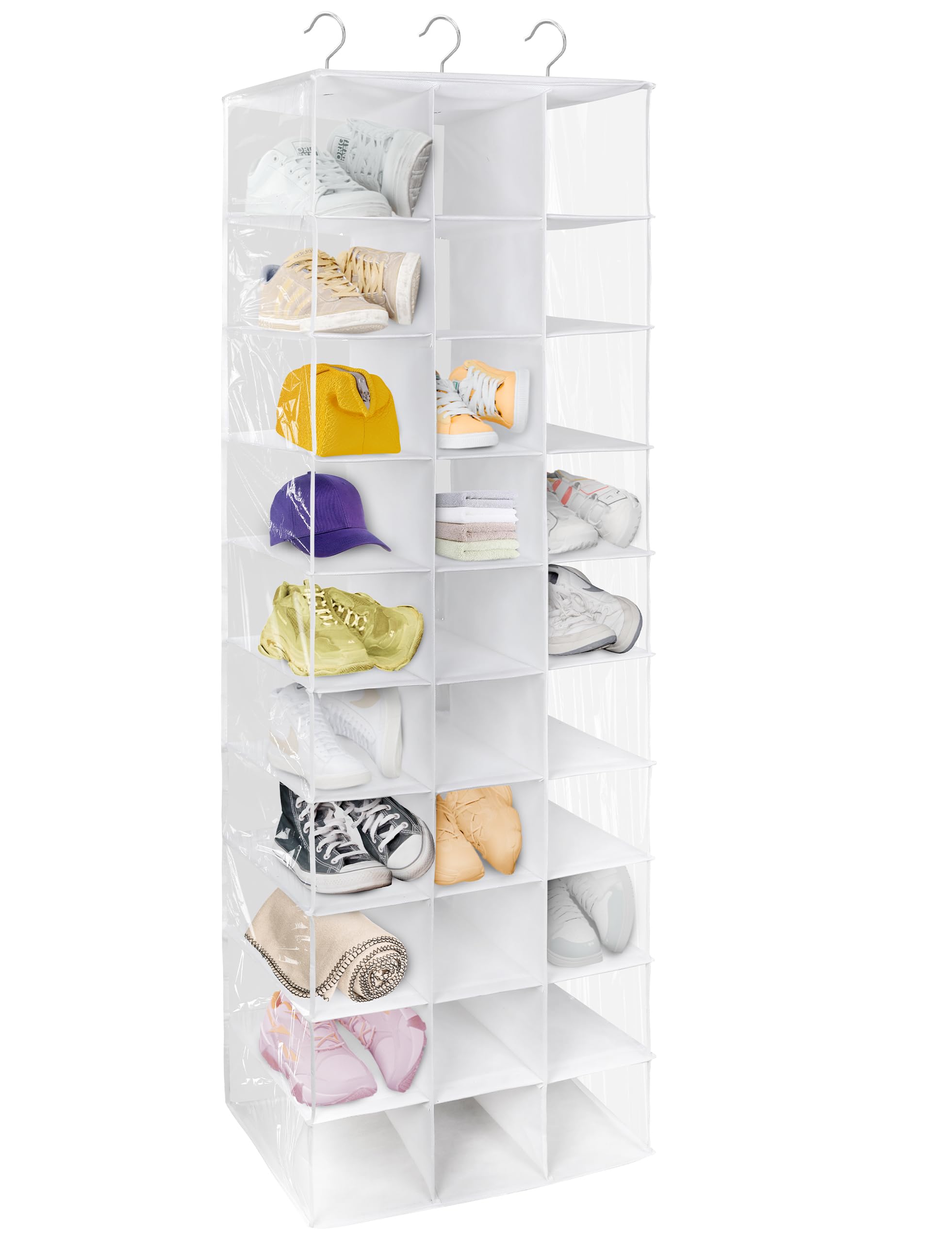 Coastal Rose Hanging Shoe Closet Organizer - 30 Sections Shoe Storage with 6 Mesh Pockets, Space Saving Closet Organizer for Shoes, Accessories & More - Perfect for Bedroom, Closet & Dorm Organization (White)