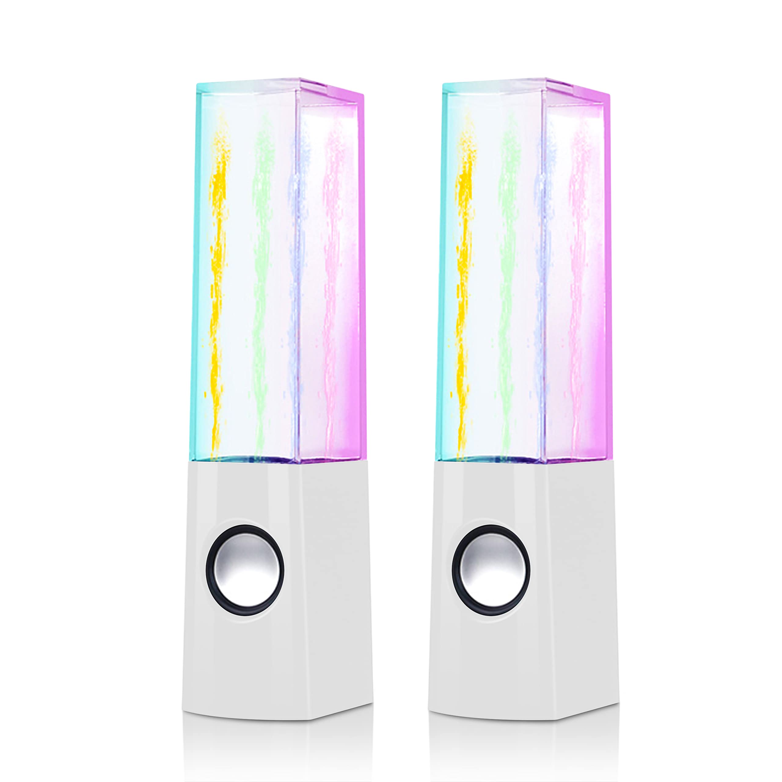USB LED Color Computer Water Speakers with Dancing Fountain Light Show, 3.5mm Interface, White - Perfect for Laptop, Desktop, and Home Entertainment Setup