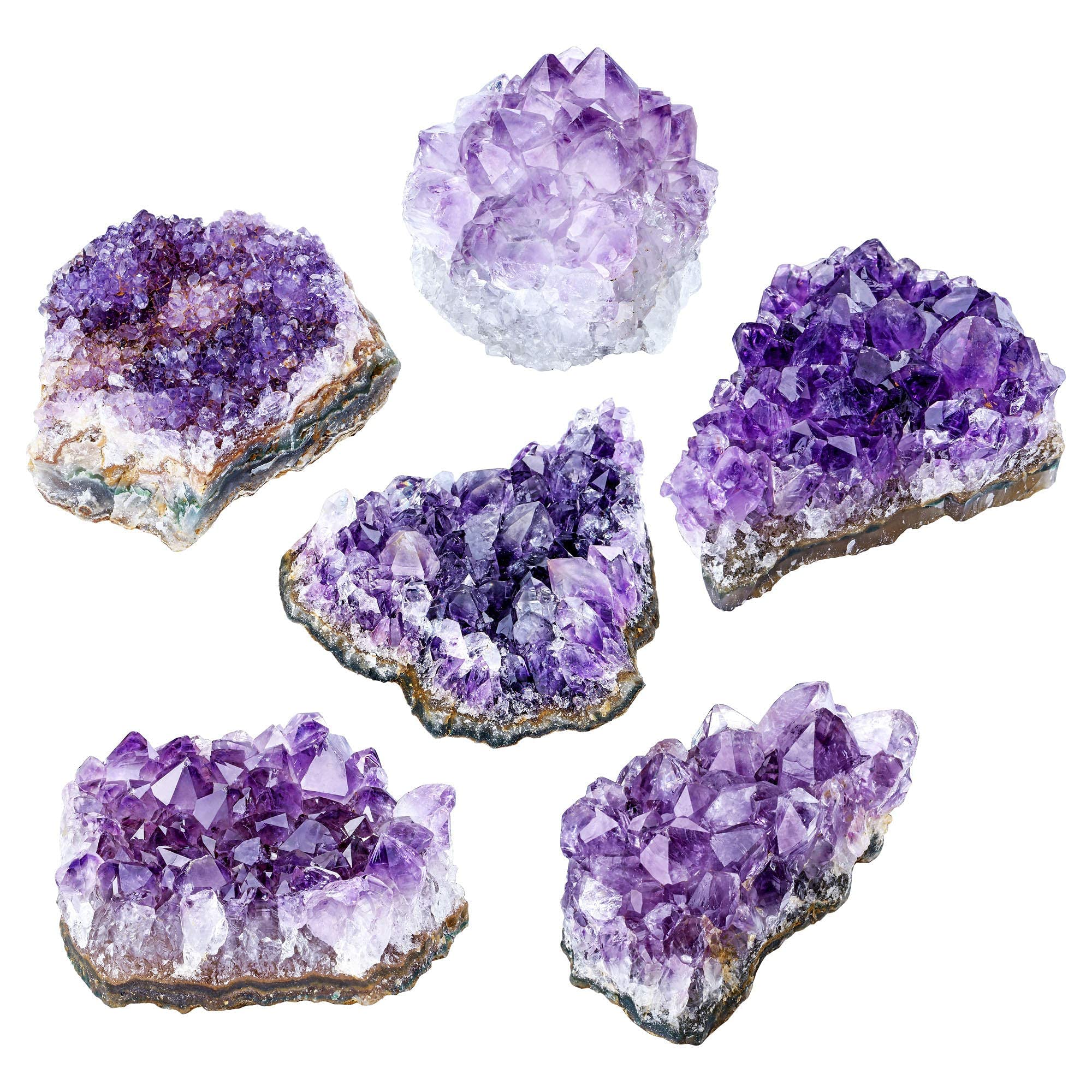 Jovivi Bundle - 2 Natural Amethyst Crystal Healing Stones: Raw Geode Cluster & Crystal Tree with Fluorite Base | Spiritual Healing, Meditation, Home Decor, Feng Shui, Gift Idea