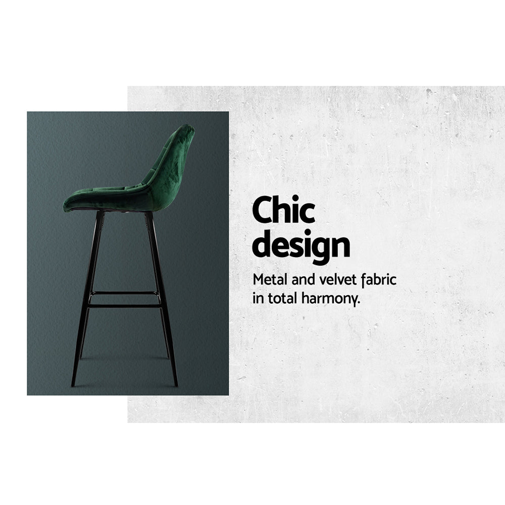 Luxury Green Velvet Bar Stools Set of 2 - Modern Counter Height Swivel Stools for Kitchen Island, Dining Room & Home Bar Decor
