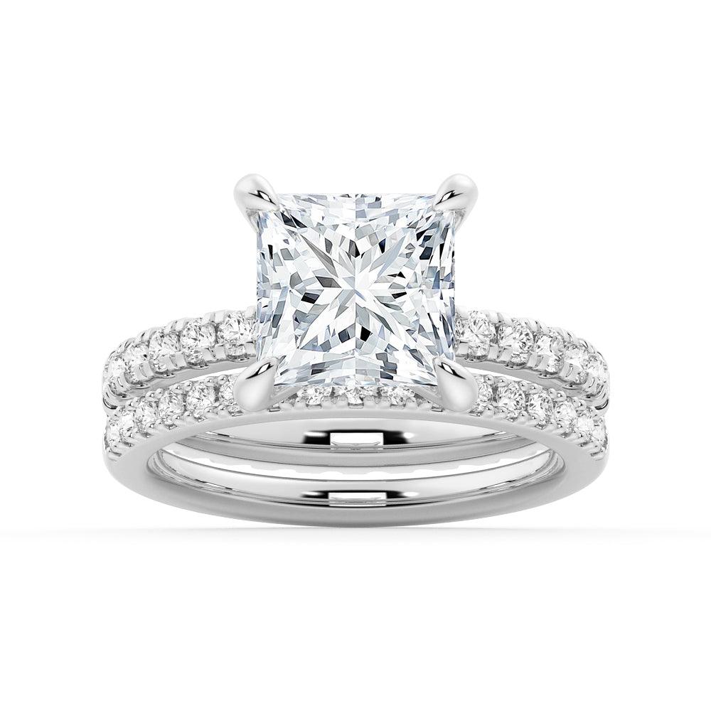 Princess Cut Moissanite Engagement Ring with Eternity Pave Band - Sparkling Wedding Jewelry for Proposals, Anniversaries & Bridal Occasions