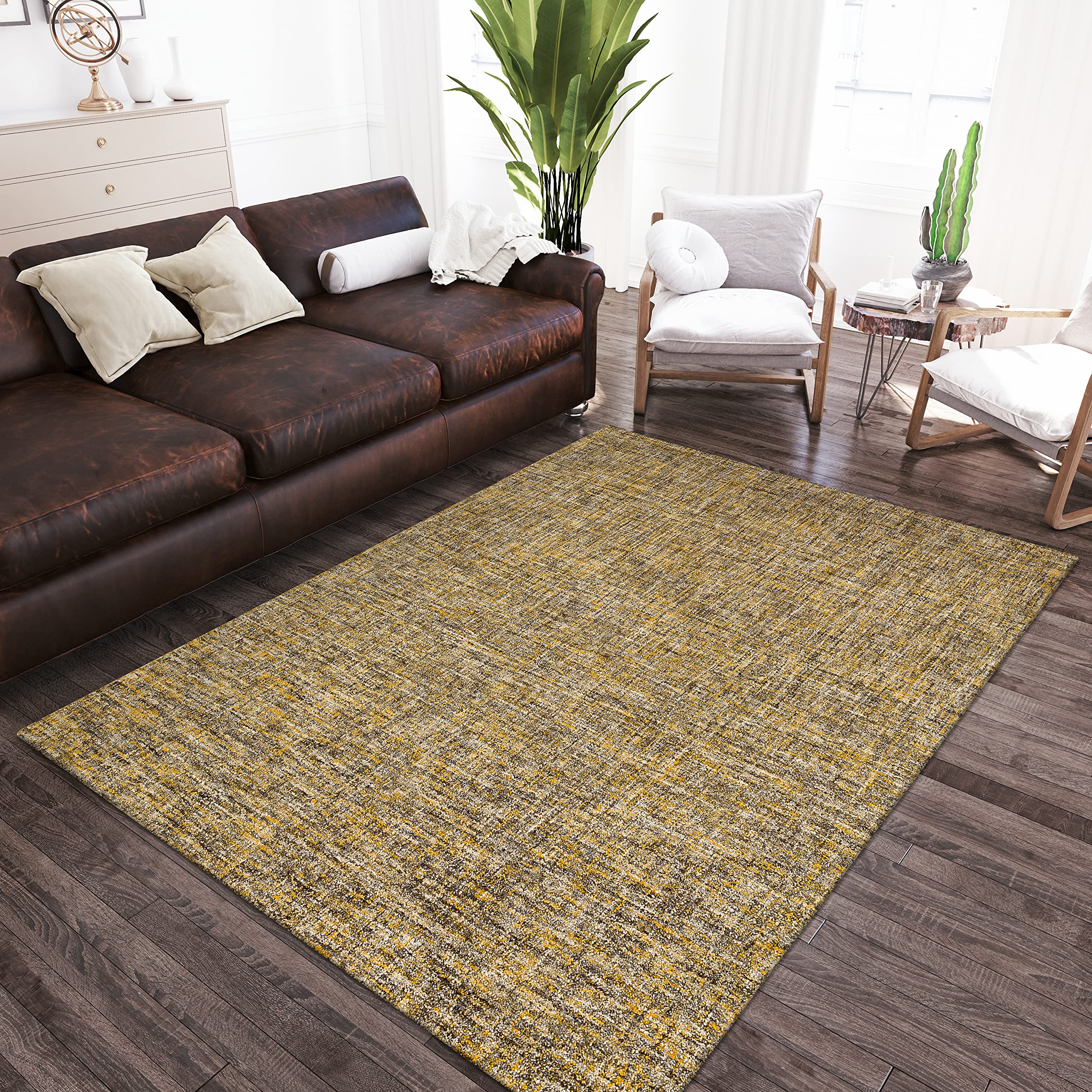 Addison Rugs Winslow AWN31 Gold 8’ x 10’ Rectangle Soft Wool Blend Area Rug - Handmade, Durable & Stain Resistant for Bedroom, Living Room, Dining Room | Perfect for Home Decor, Family Gatherings & Cozy Spaces