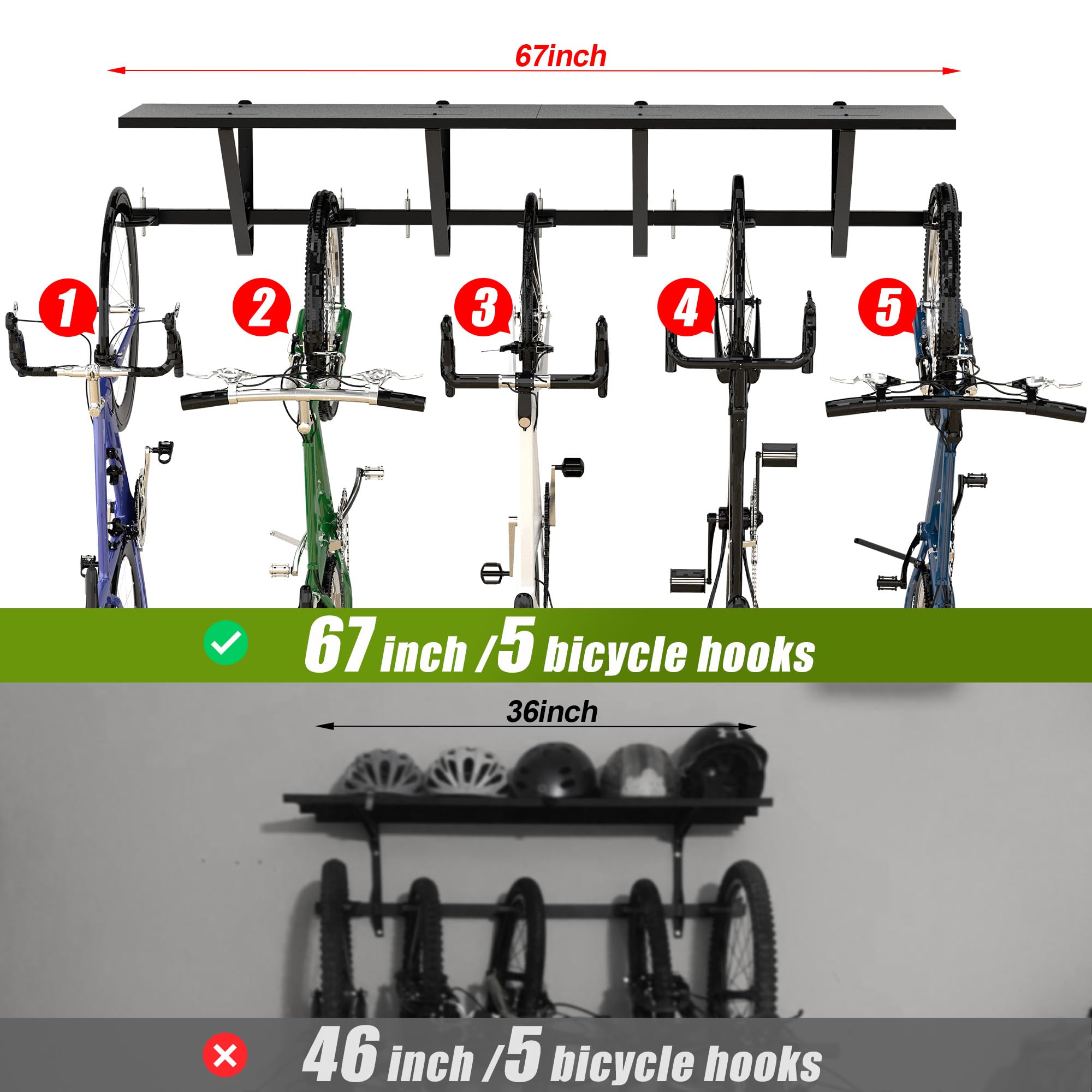 Bike Storage Rack with Shelf - Wall Mount Bike Hanger for Garage Organization | Space-Saving Bicycle Stand & Hook System | Perfect for Garage, Basement & Apartment Storage