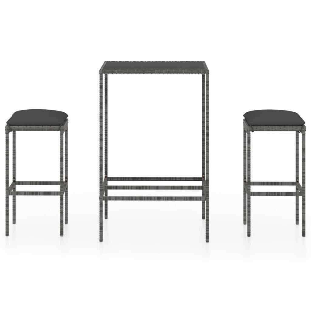 Outdoor Sectional Couch Patio Dining Set 3-Piece with Cushions - Gray Poly Rattan Furniture for Backyard, Garden & Poolside - Weather Resistant & Easy to Maintain