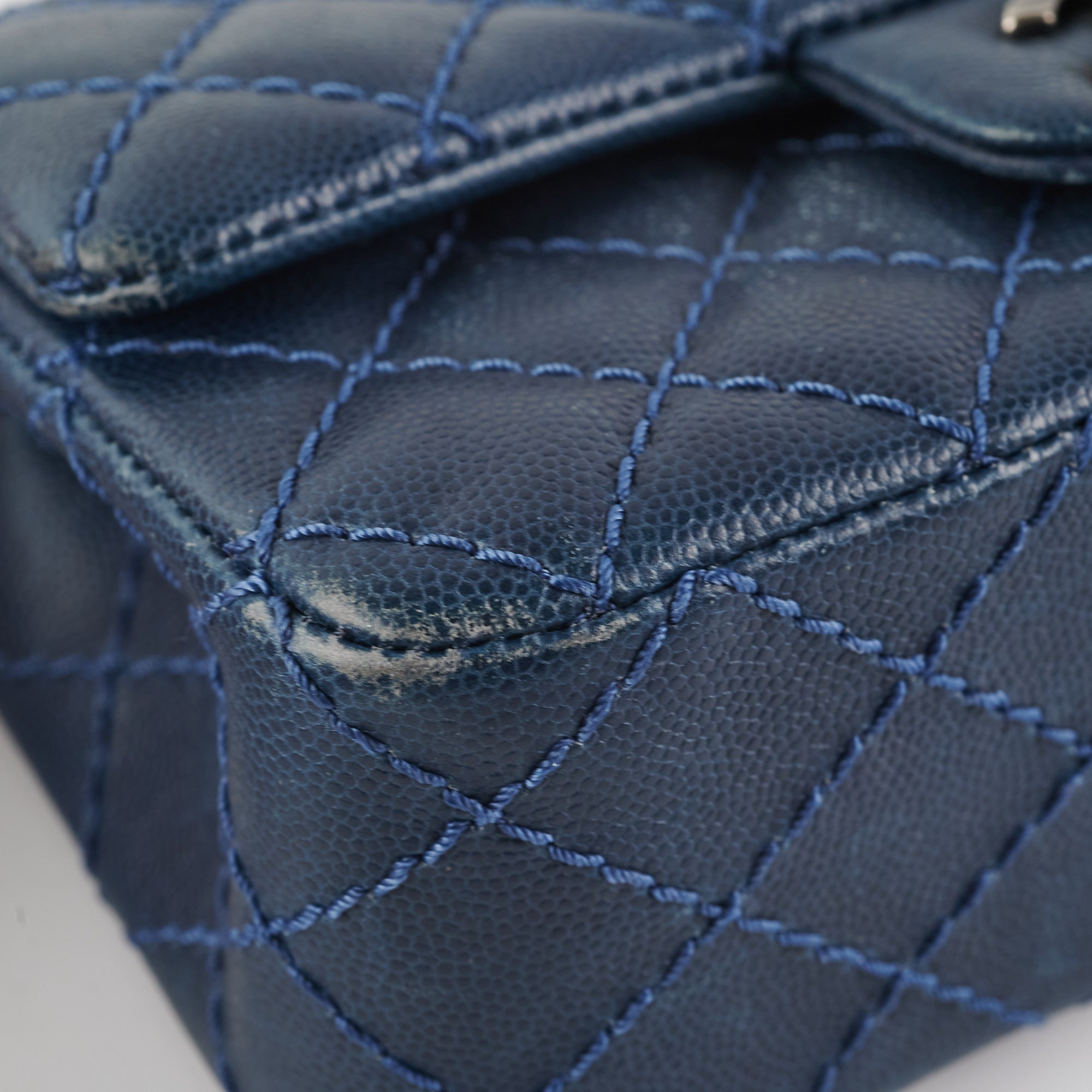 Chanel Mini Rectangular Flap Bag in Blue Caviar Leather - Perfect for Evening Out & Special Occasions