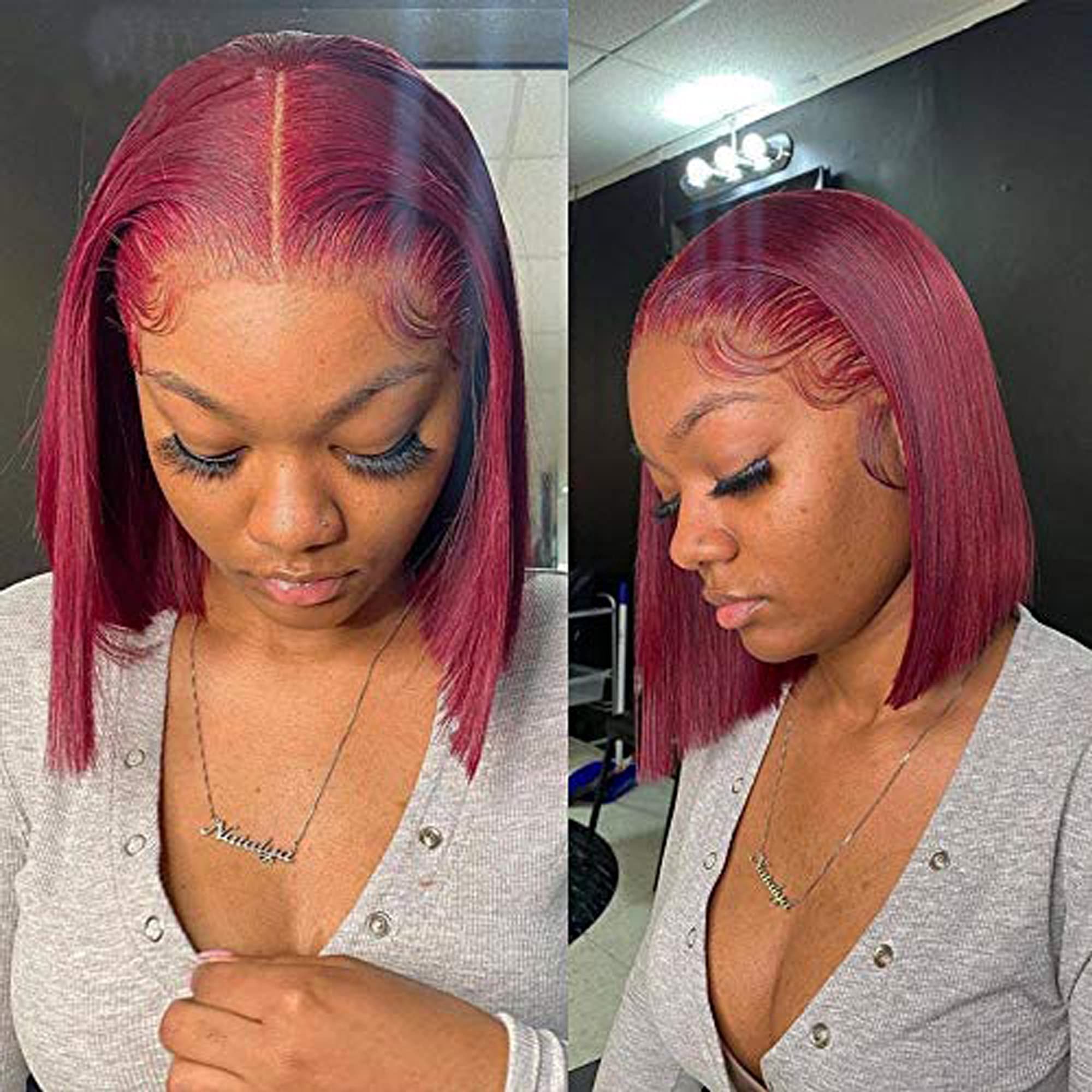 13x6 Short Bob Wig Burgundy Human Hair Lace Front Wig - Straight 10 Inch 150% Density Natural Look for Black Women - Perfect for Daily Wear, Parties & Special Occasions