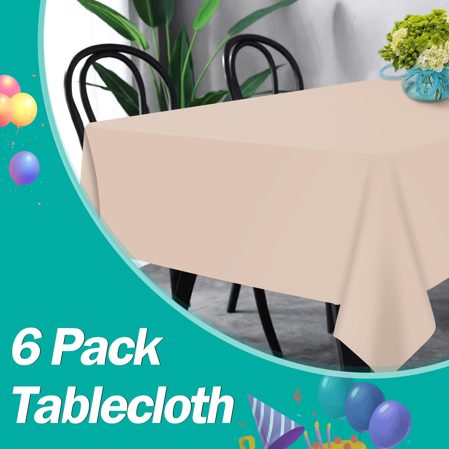 6 Pack Ivory Plastic Tablecloth 54