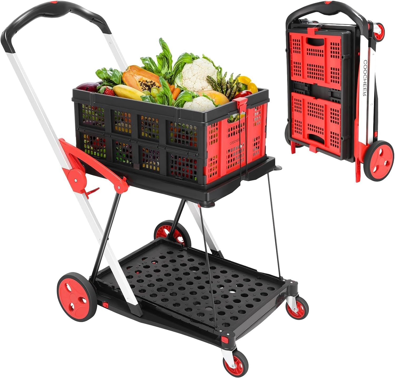 Multi-Purpose Collapsible Shopping Cart with Storage Crate - Foldable Utility Wagon for Groceries, Laundry & Home Organization | Portable Folding Trolley for Supermarkets, Camping & Apartment Living