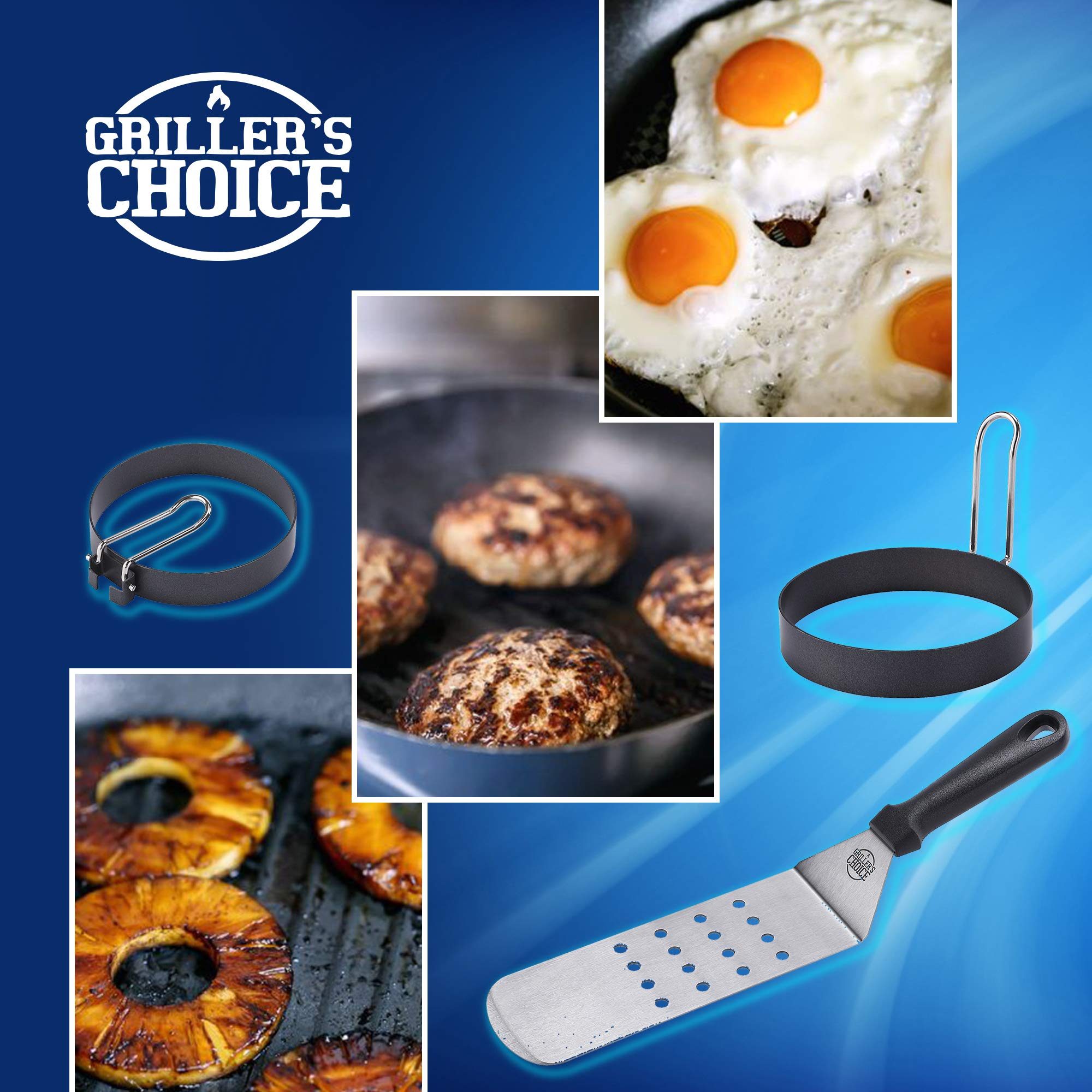 Grillers Choice - Ultimate Griddle Accessories Set - Heavy Duty Stainless Steel Spatula Set for Flat Top Grills, Hibachi & BBQ - Professional Chef Designed - Perfect for Outdoor Cooking, Backyard Grilling & Commercial Use