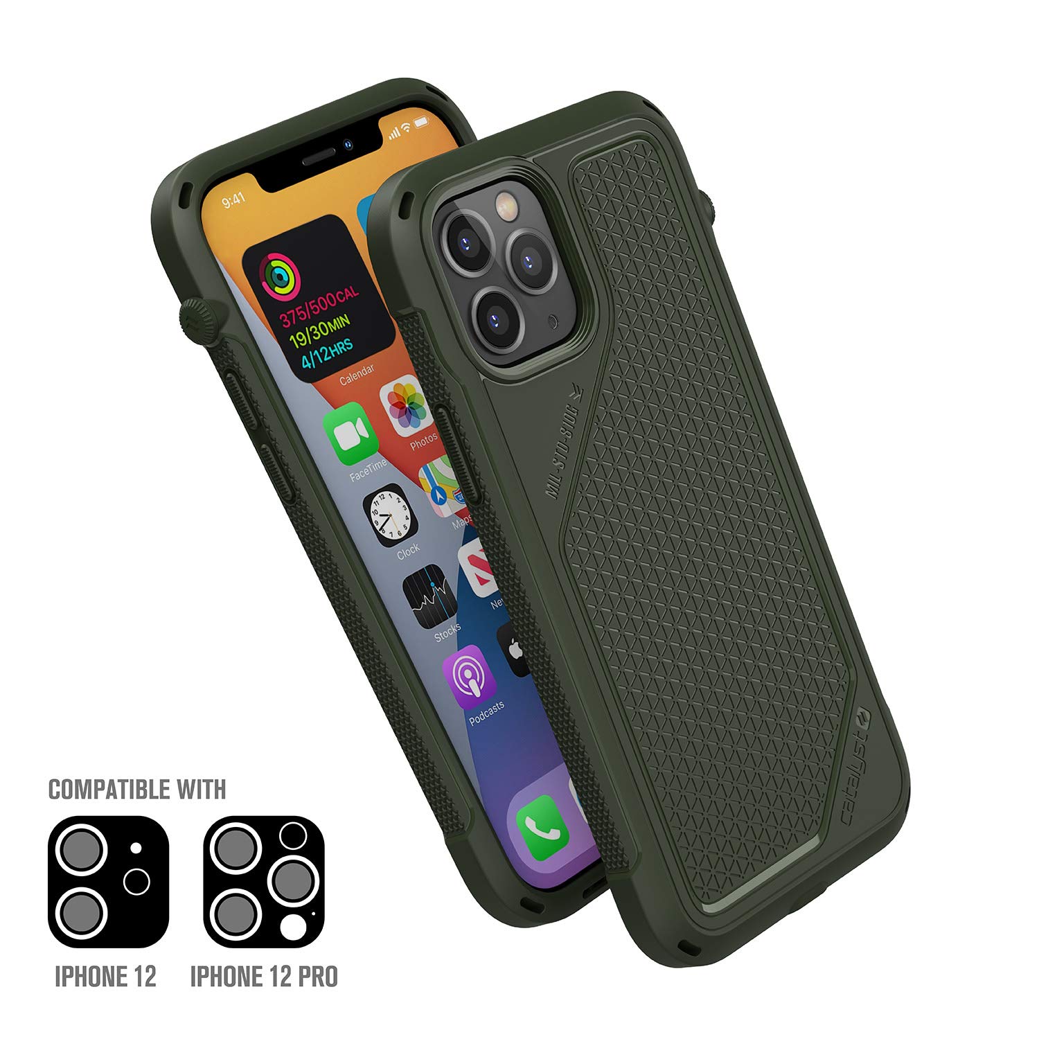 Catalyst Vibe Series iPhone 12/12 Pro Case with Rotating Mute Switch | 10ft Drop Protection | MagSafe Compatible | Crux Accessories System | Army Green - Perfect for Outdoor Adventures & Daily Protection