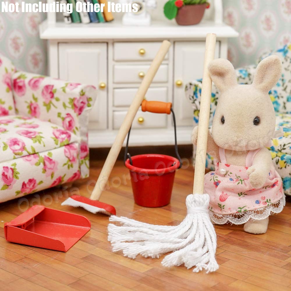 Odoria 1/12 Scale Miniature Mop and Bucket Set - Realistic Dollhouse Cleaning Accessories for DIY Crafts, Model Scenes & Miniature Displays