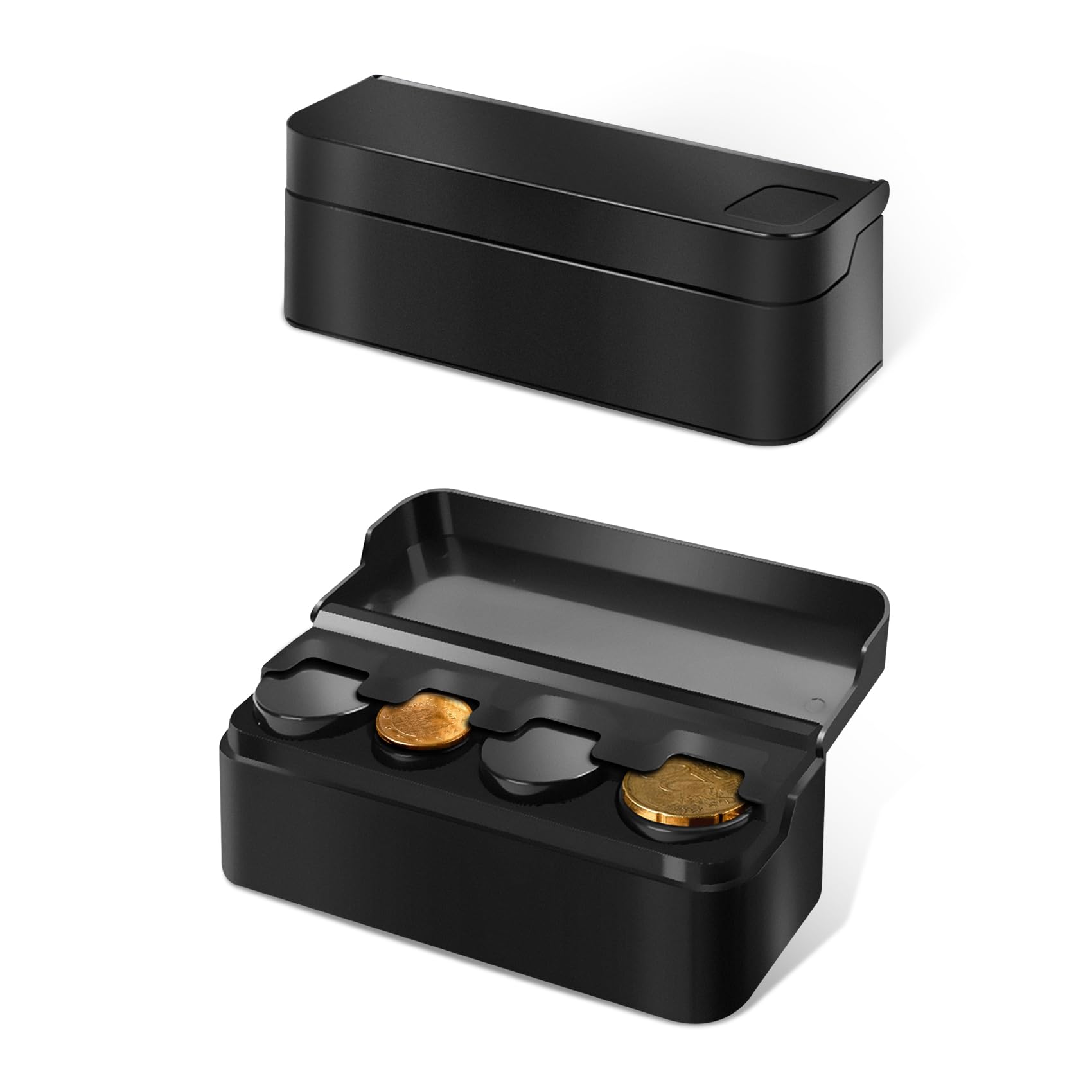 2PCS Universal Car Coin Holder - Portable Mini Change Storage Box with 4 Compartments for Quarters/Nickels/Dimes/Pennies - Perfect Organizer for Car, Truck & SUV - Keep Your Vehicle Neat & Tidy While Driving