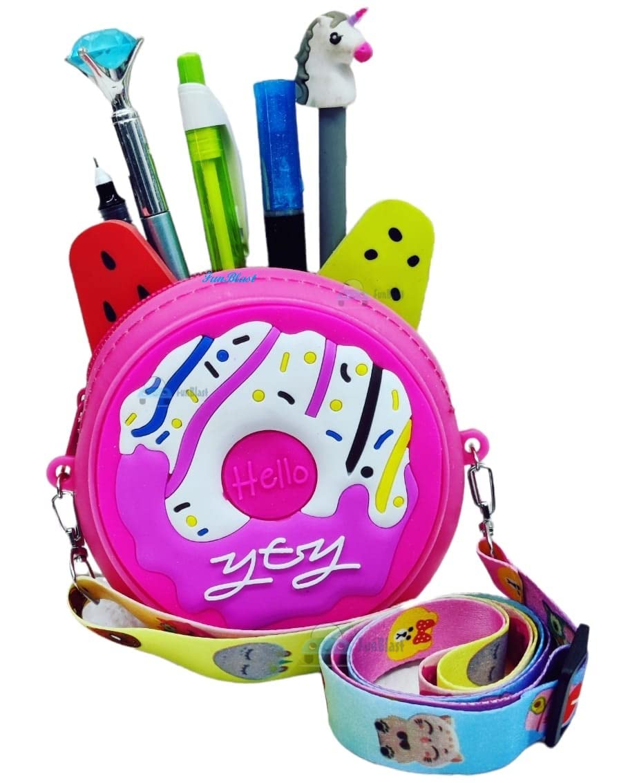 FunBlast Donut Shape Sling Bag for Kids - Adjustable Crossbody Purse for Girls, Cute Unisex Shoulder Bag (Pack of 1, Random Color) - Perfect for School, Travel & Everyday Use