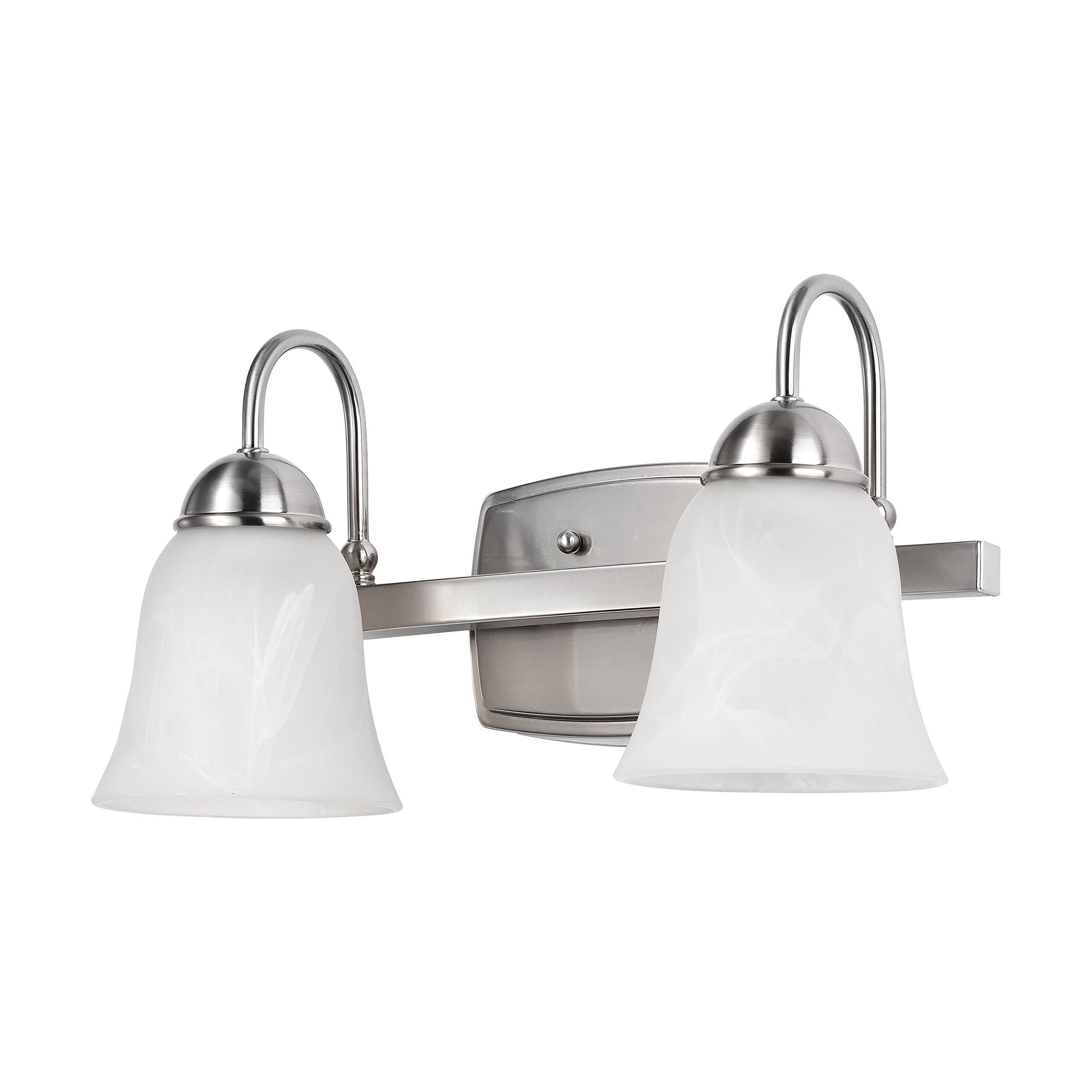 Satco 15W LED 2-Light Vanity Fixture - 3000K Warm White, Brushed Nickel with Alabaster Glass - Modern Bathroom Lighting for Luxurious Homes (1 Pack) | Perfect for Master Bath, Powder Room & Dressing Area Vanity Mirrors