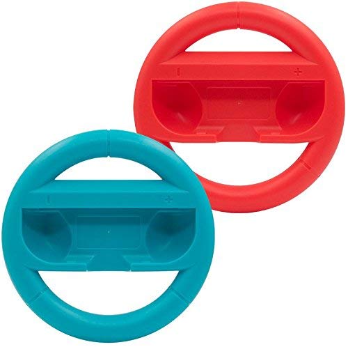 2-Pack Nintendo Switch Joy-Con Steering Wheels (Blue & Red) - Perfect for Mario Kart Racing & Party Games