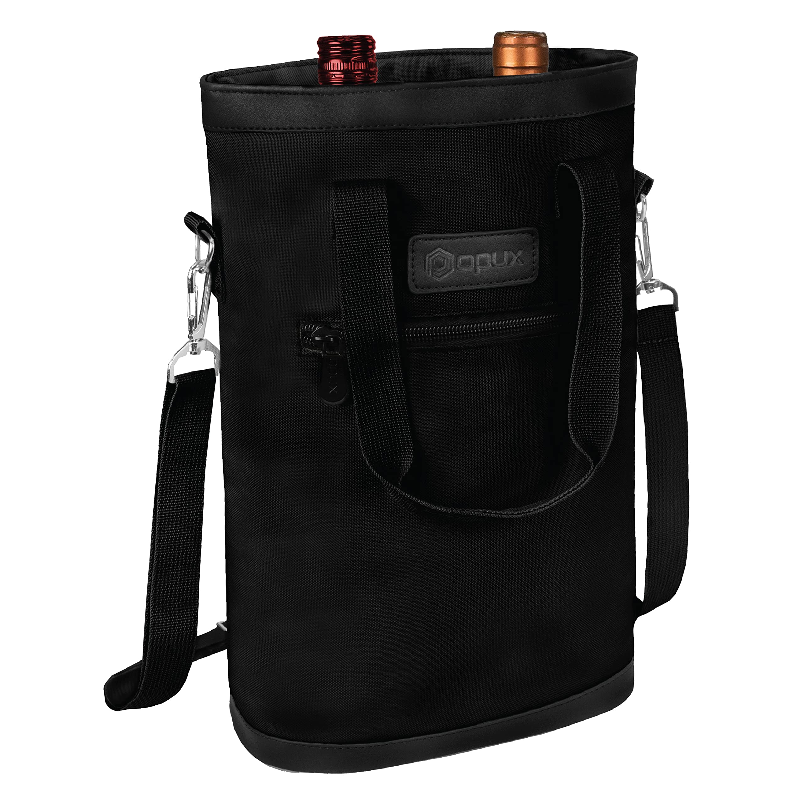 OPUX Insulated Leakproof 2 Bottle Wine Cooler Bag - Portable Wine Tote Carrier for Travel, Picnic & BYOB - Perfect Gift for Wine Lovers (Men & Women) - Birthday, Christmas & Party Essential - Black
