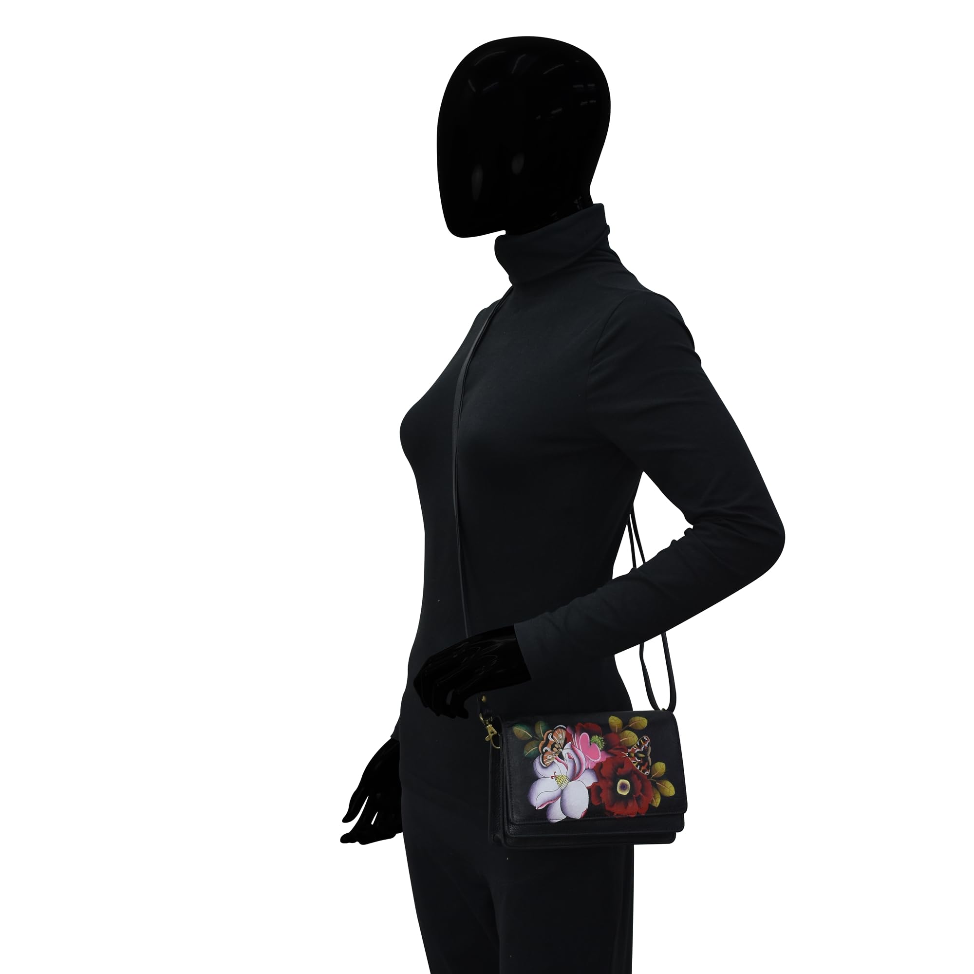 Anuschka Anna Flap Crossbody Bag - Dreamy Blossoms Black Floral Print Handbag for Women | Perfect for Date Night, Travel & Everyday Use