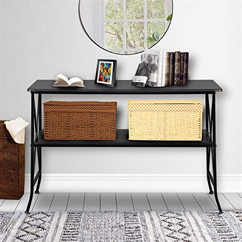 French Country Industrial Console Table with 2 Mesh Shelves - Rustic Iron Hallway Sofa Table, Narrow Sideboard for Living Room & Corridor | Perfect for Entryway Decor, Farmhouse Style Home, Small Space Furniture Solution