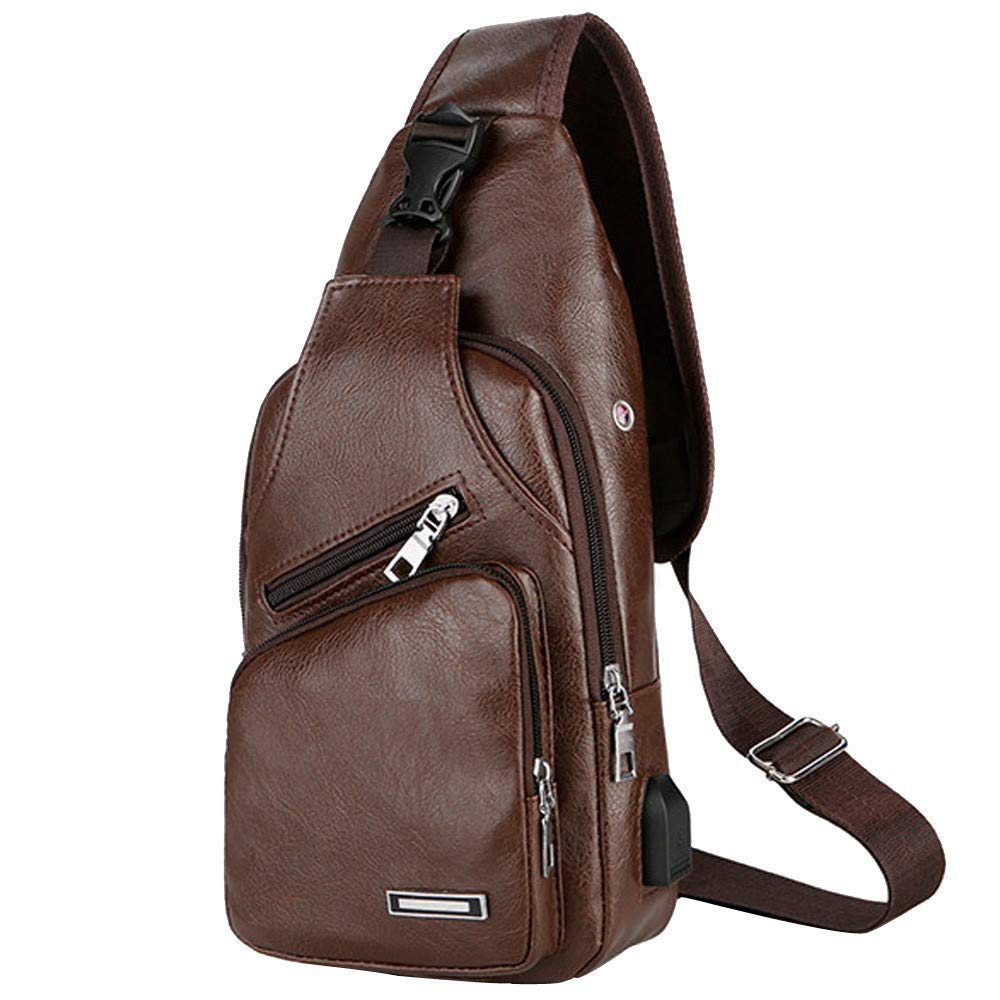 AnFeng Anti-Theft USB Charging Travel Laptop Backpack - Waterproof Casual Crossbody Chest Bag for Men & Women (Brown, One Size) - Perfect for Business Trips, Commuting, Hiking & Daily Use