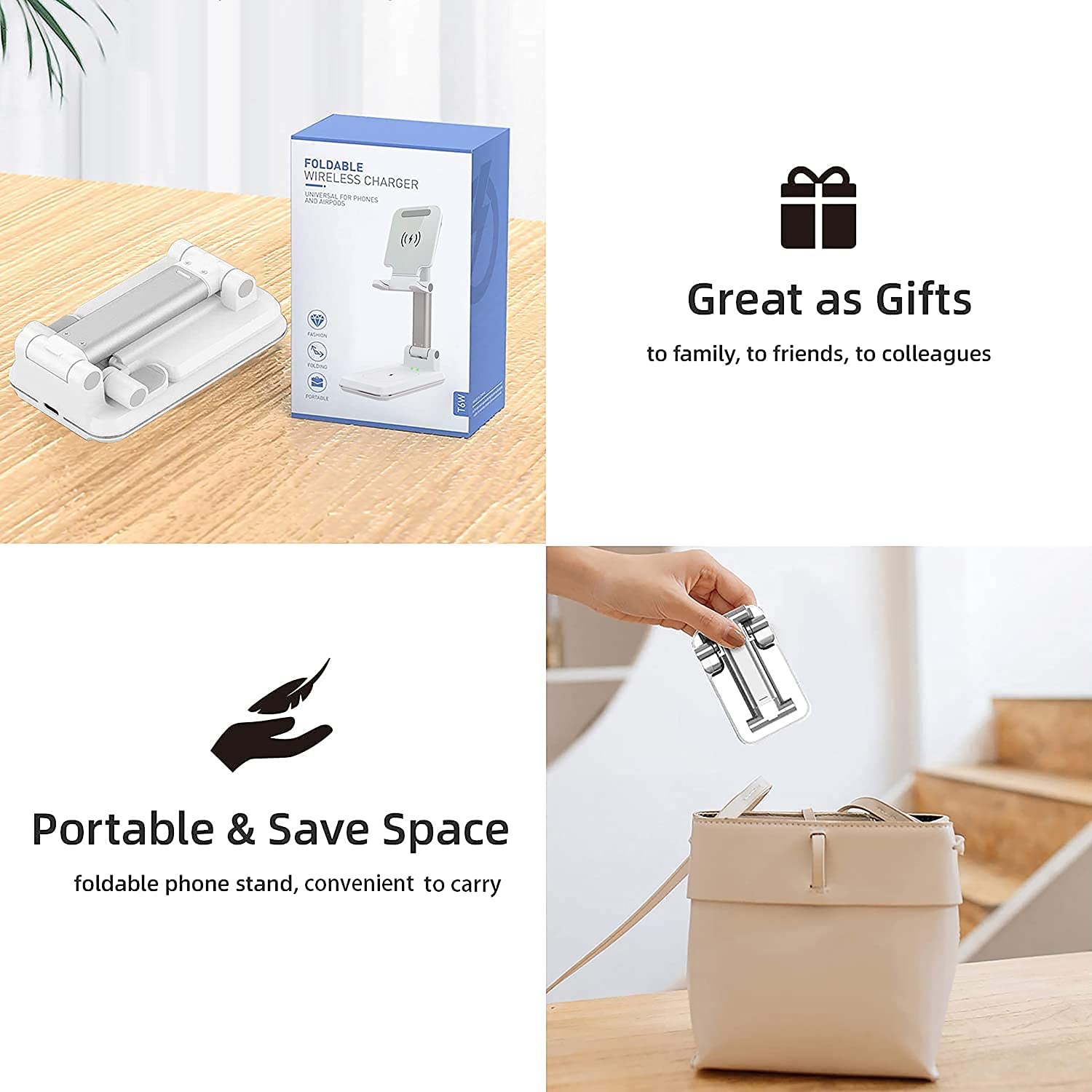 Raxxio 2-in-1 Adjustable Wireless Charging Stand - 10W Qi Fast Charger for iPhone 15/14/13/12/11 Pro/Plus/Max & Samsung Galaxy S23/S22/S21/S20 - Compatible with AirPods - Dual Wireless Charging Station (White) - Perfect for Home, Office & Nightstand Charging