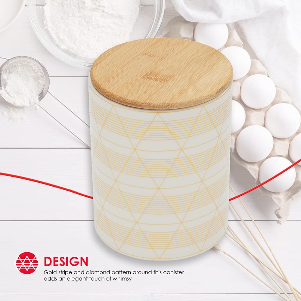 Modern White/Gold Kitchen Canister Set with Bamboo Lid - Store Dry Food & Snacks