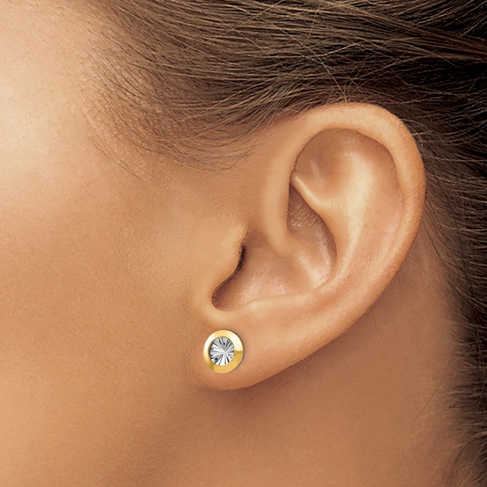 14K Gold Rhodium-Plated Polished Diamond-Cut Post Earrings by Leslie's - Model LE619 | Elegant Jewelry for Weddings, Parties & Special Occasions